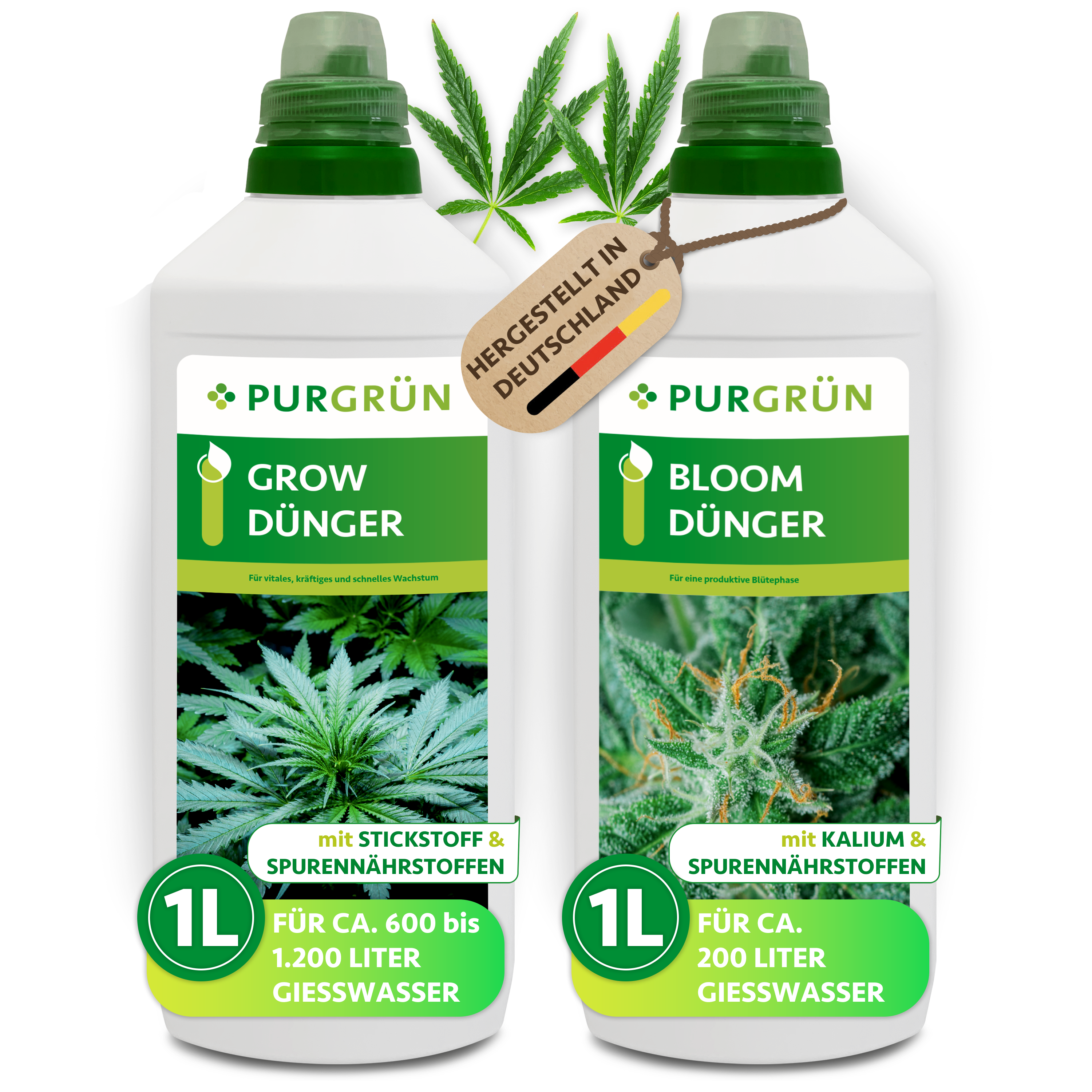 Purgrün / Hanf Dünger Set Grow & Bloom flüssig 2 × 1 L, für Wachstum und Blüte