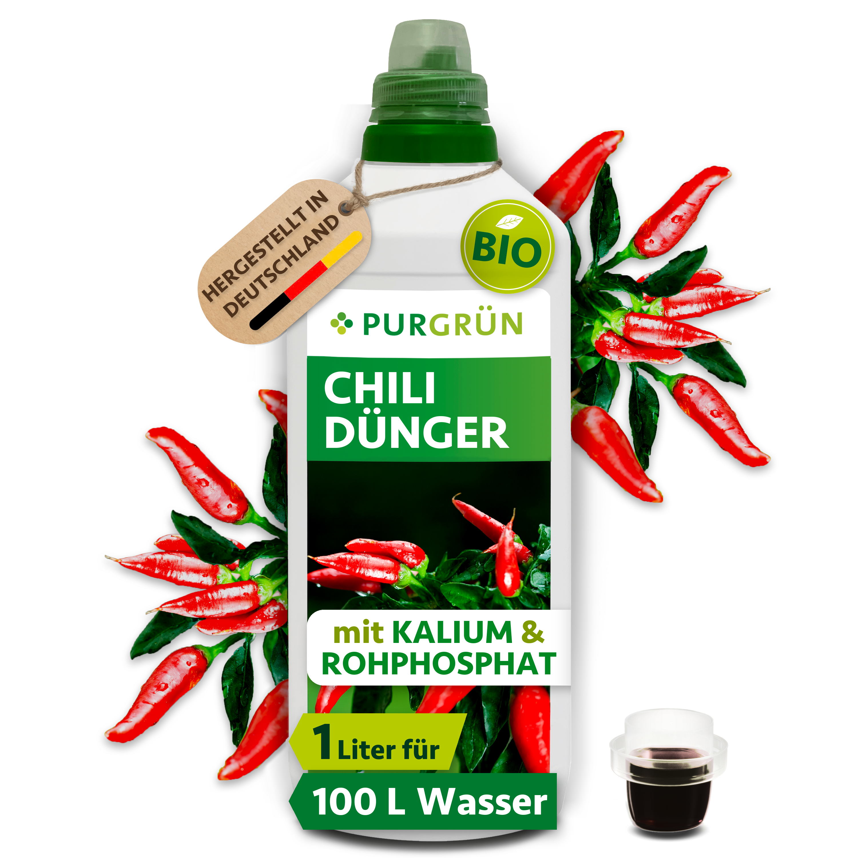 Chilidünger Bio flüssig 1 L, für 100 L Gießwasser, vegan, kaliumreich – Purgrün