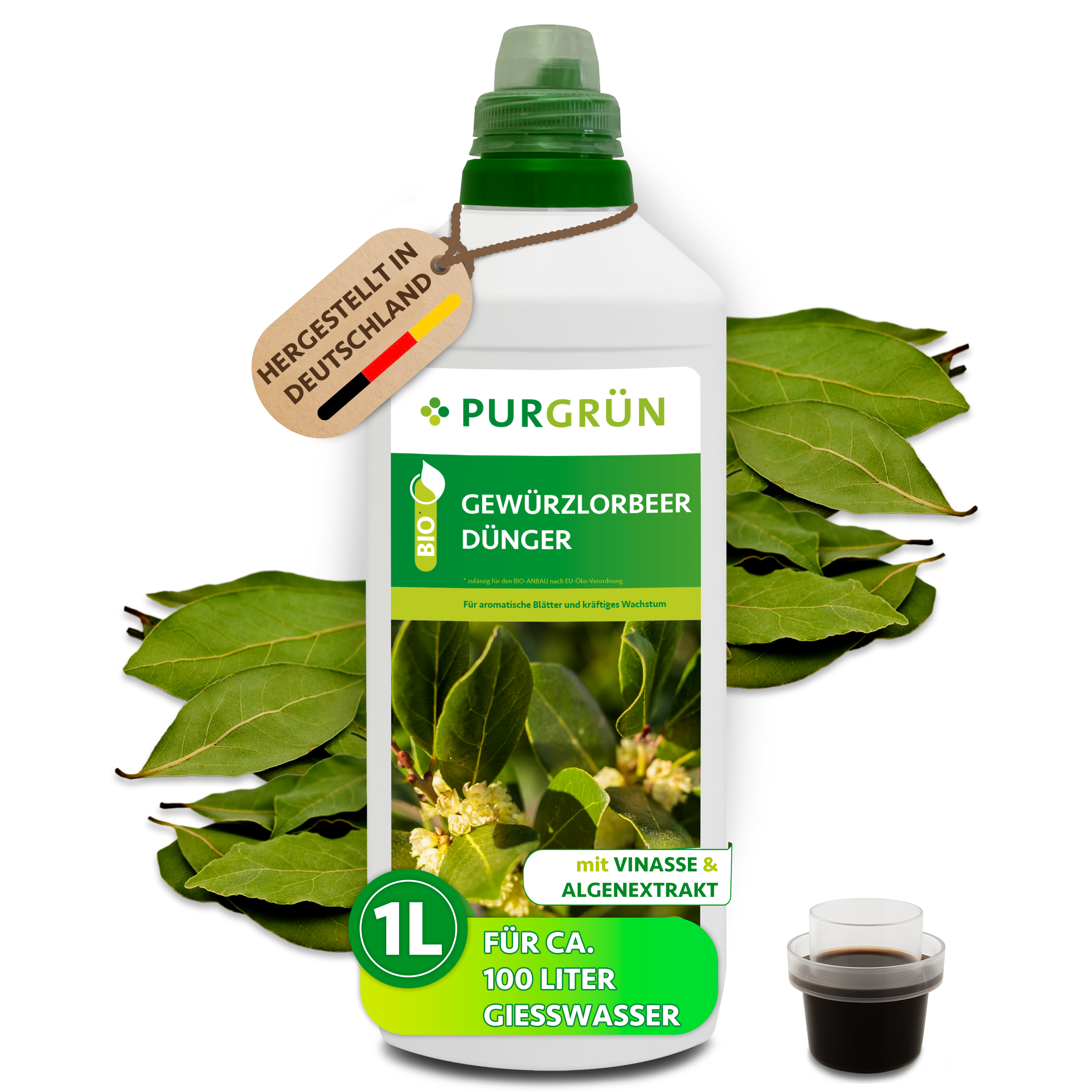 Gewürzlorbeer Dünger Bio flüssig 1 L, für 100 L Gießwasser, organisch, vegan – Purgrün