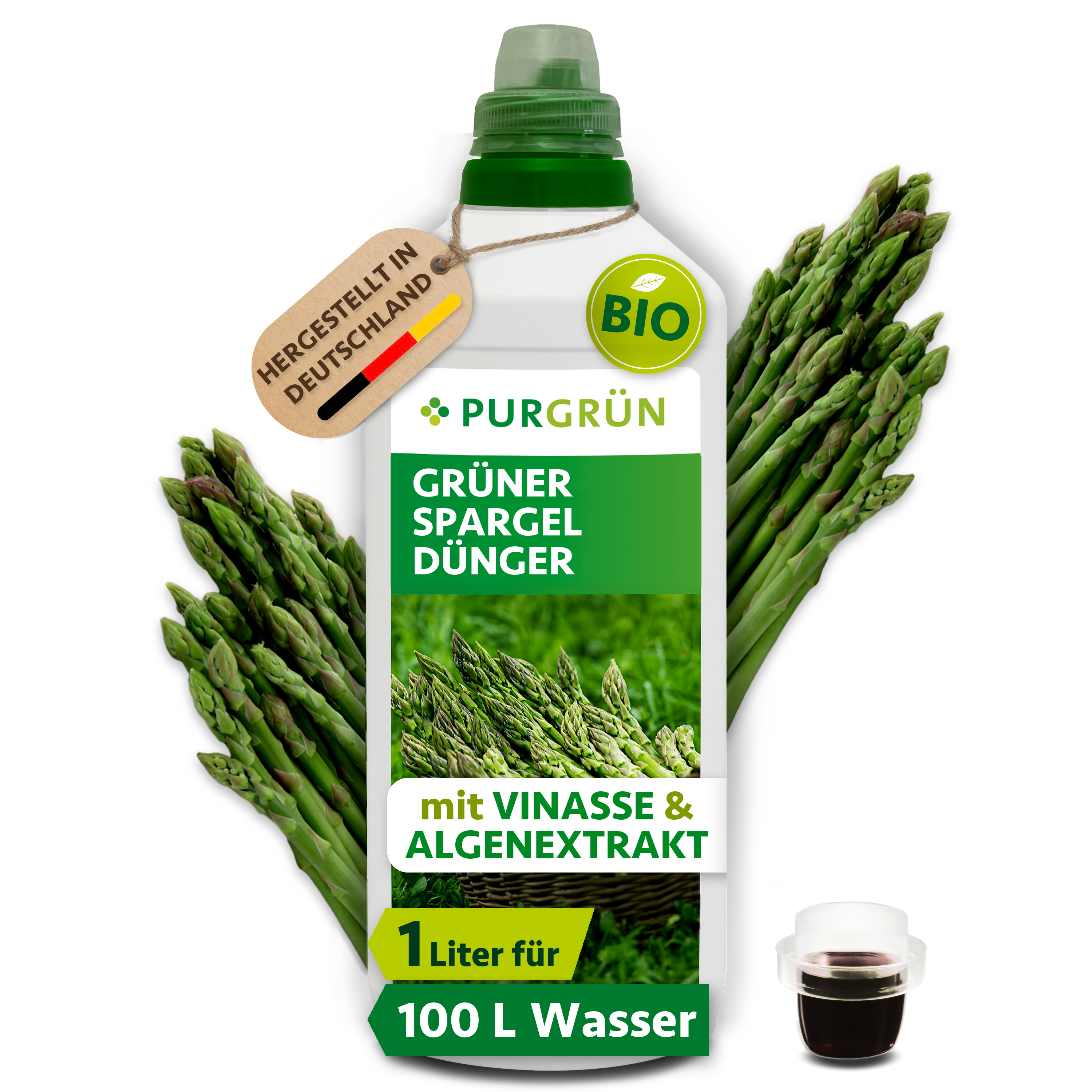Purgrün | Grüner Spargel Dünger Bio flüssig 1 L, mit Algenextrakt & Vinasse, für kräftige Spargelstangen