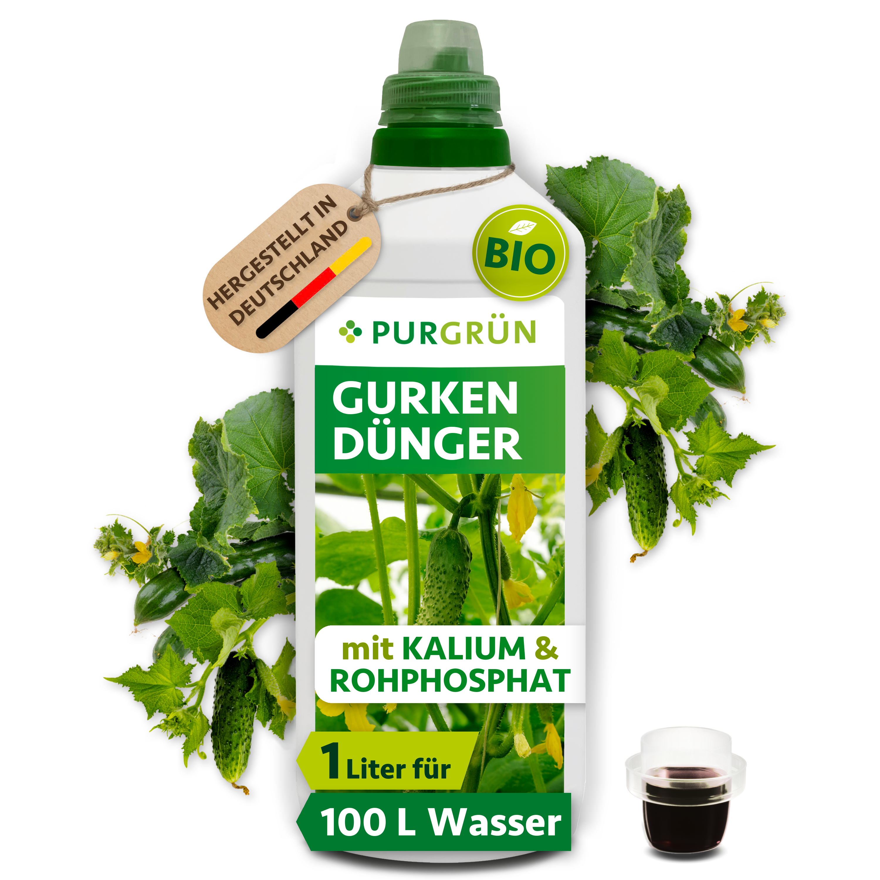Gurkendünger Bio flüssig 1 L, vegan, kaliumreich, für knackige Gurken – Purgrün