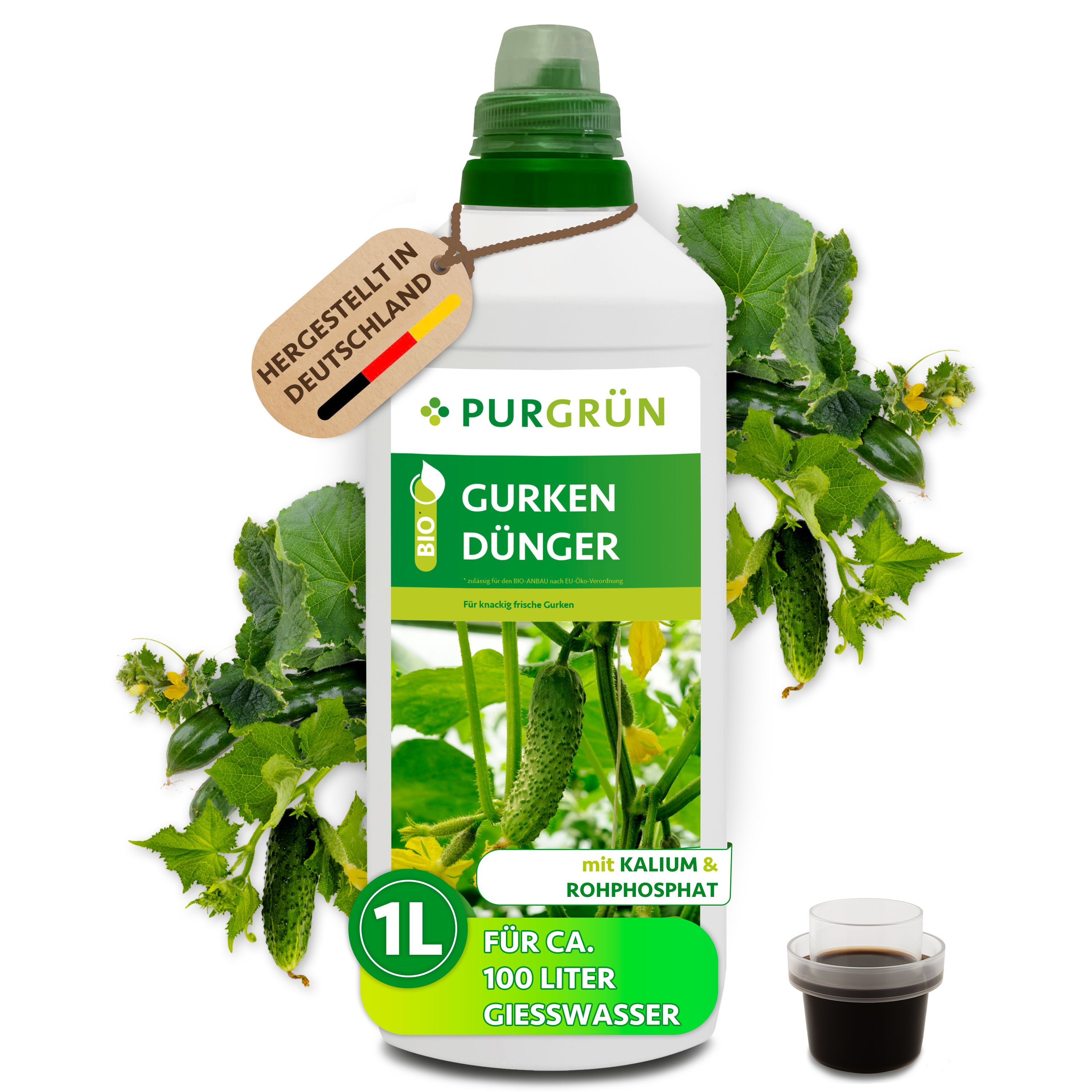 Gurkendünger Bio flüssig 1 L, vegan, kaliumreich, für knackige Gurken – Purgrün