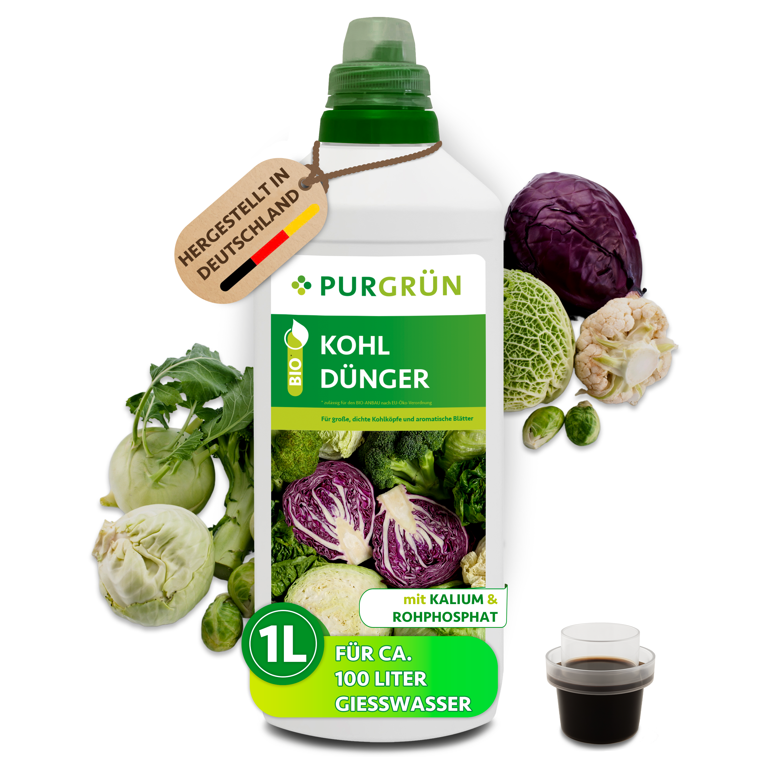 Purgrün / Kohl Dünger Bio flüssig 1 L, vegan, für dichte aromatische Kohlblätter