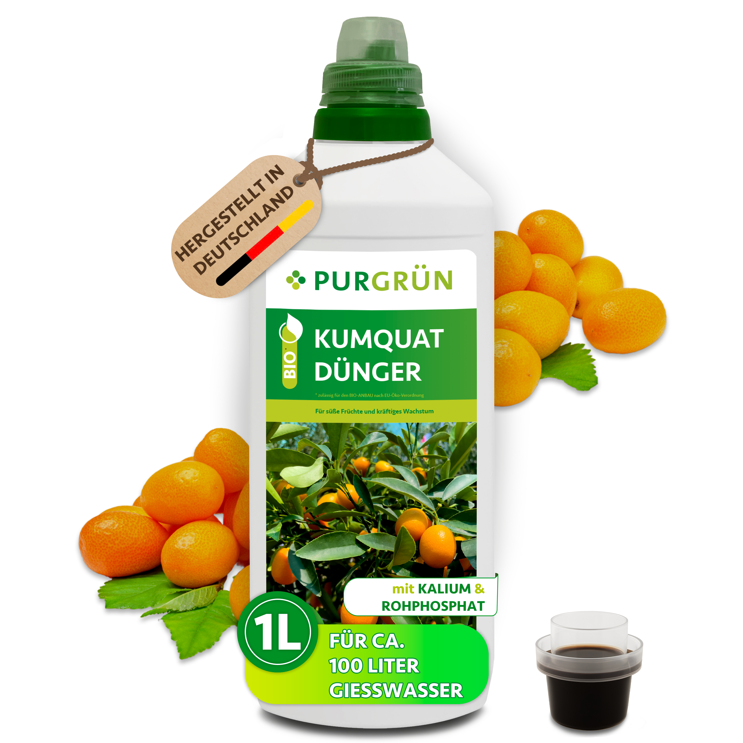 Purgrün / Kumquat Dünger Bio flüssig 1 L, vegan, für süße Früchte & kräftiges Wachstum
