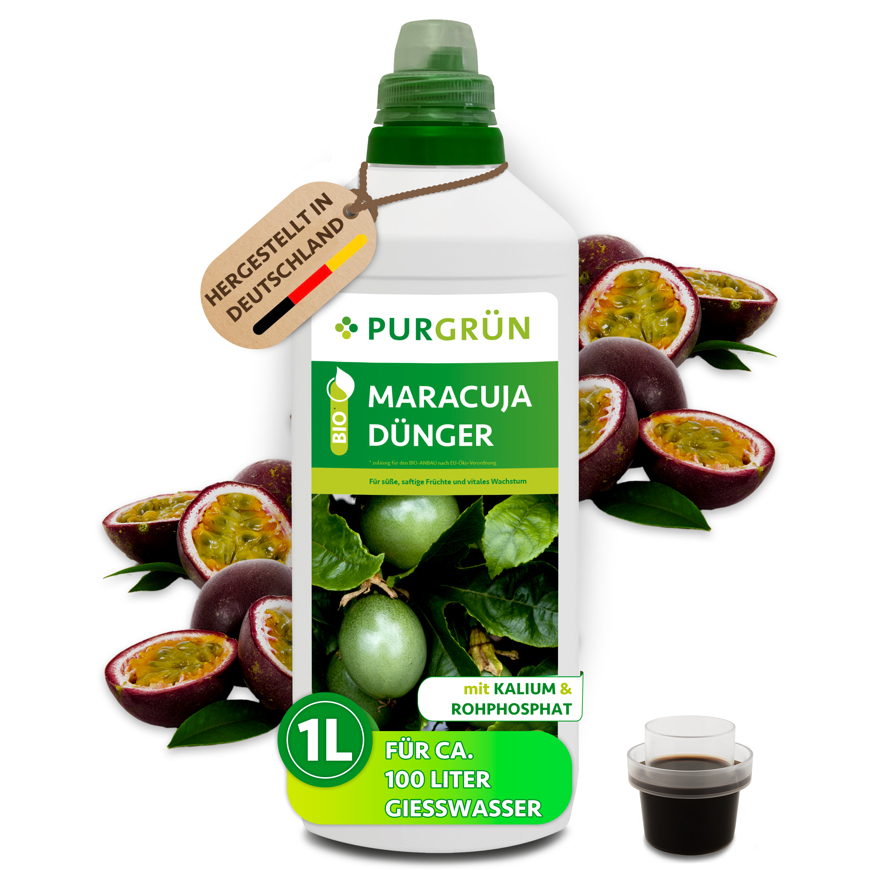 Purgrün / Maracuja Dünger Bio flüssig 1 L für 100 L Gießwasser, vegan, für süße Früchte
