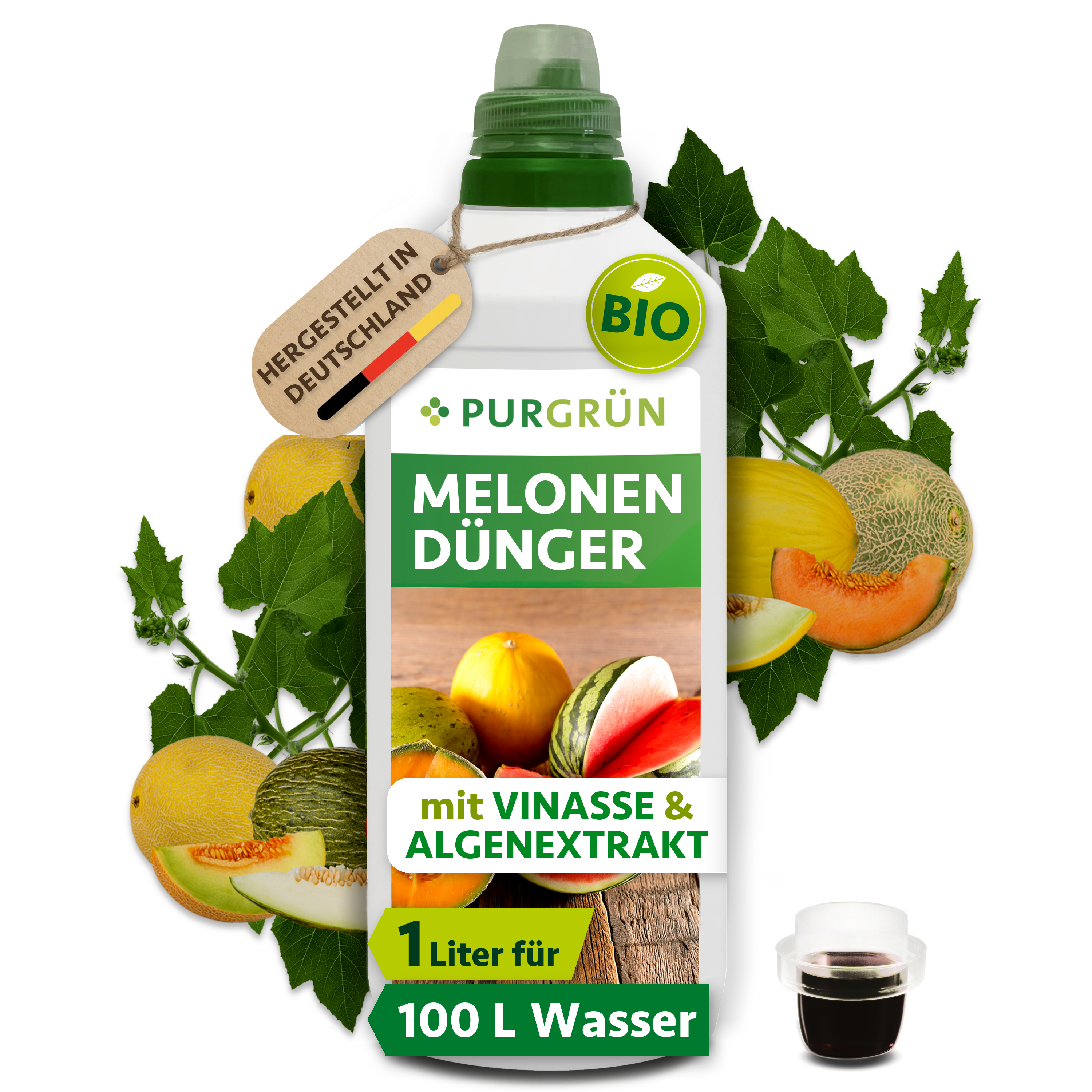 Melonen Dünger Bio flüssig 1 L, mit Algenextrakt & Vinasse, vegan – Purgrün
