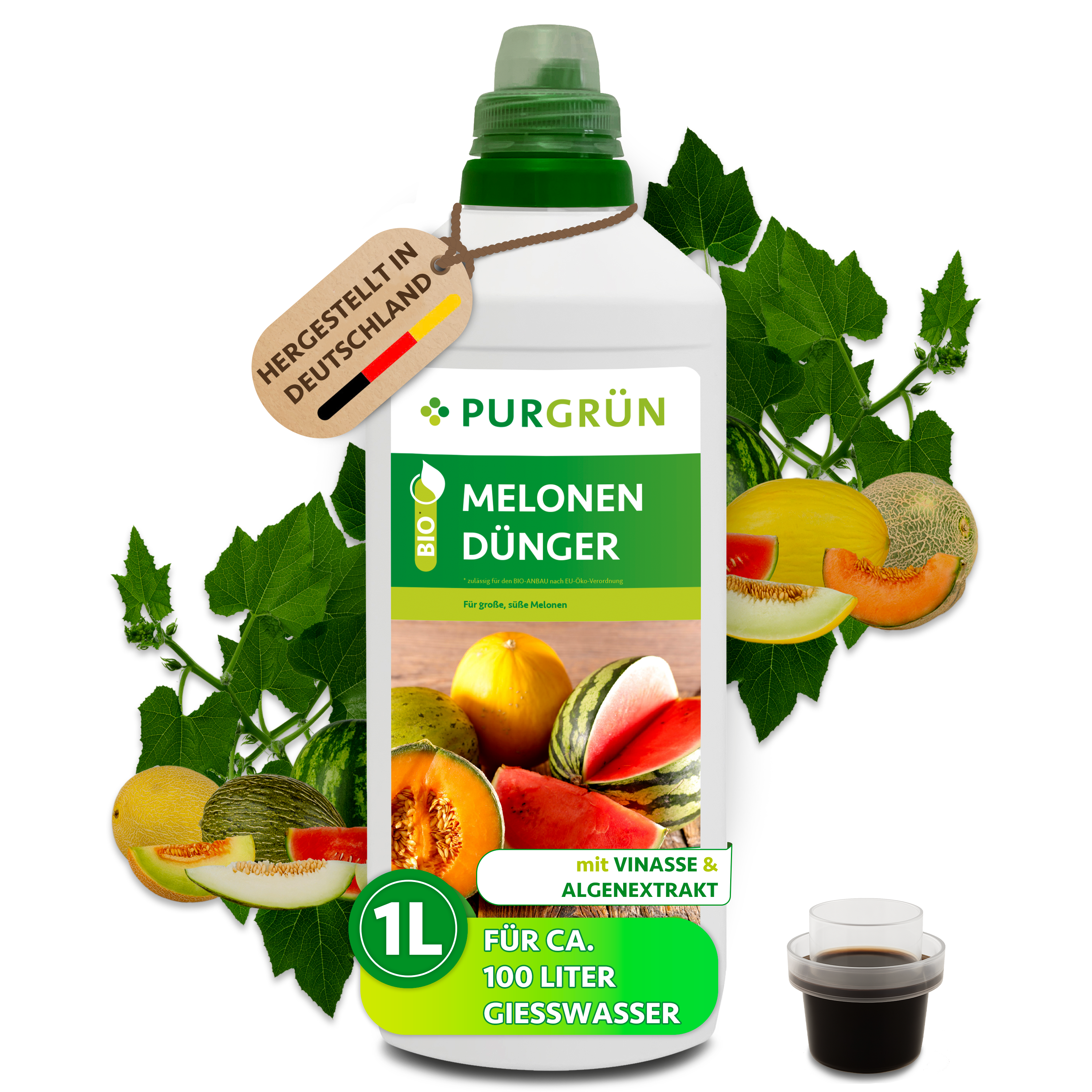 Melonen Dünger Bio flüssig 1 L, mit Algenextrakt & Vinasse, vegan – Purgrün