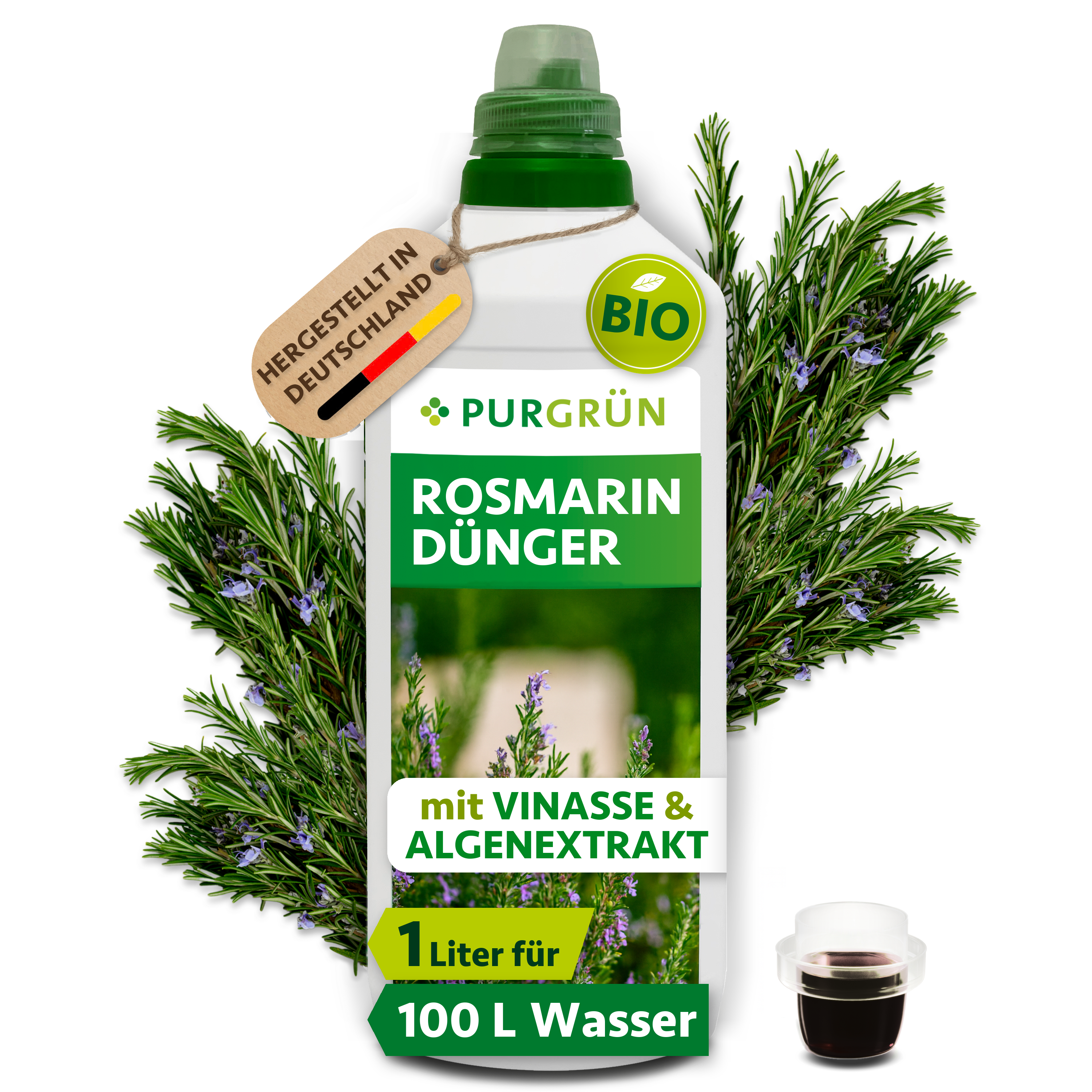 Purgrün | Rosmarin Dünger Bio flüssig 1 L für 100 L Gießwasser, vegan, für intensives Aroma