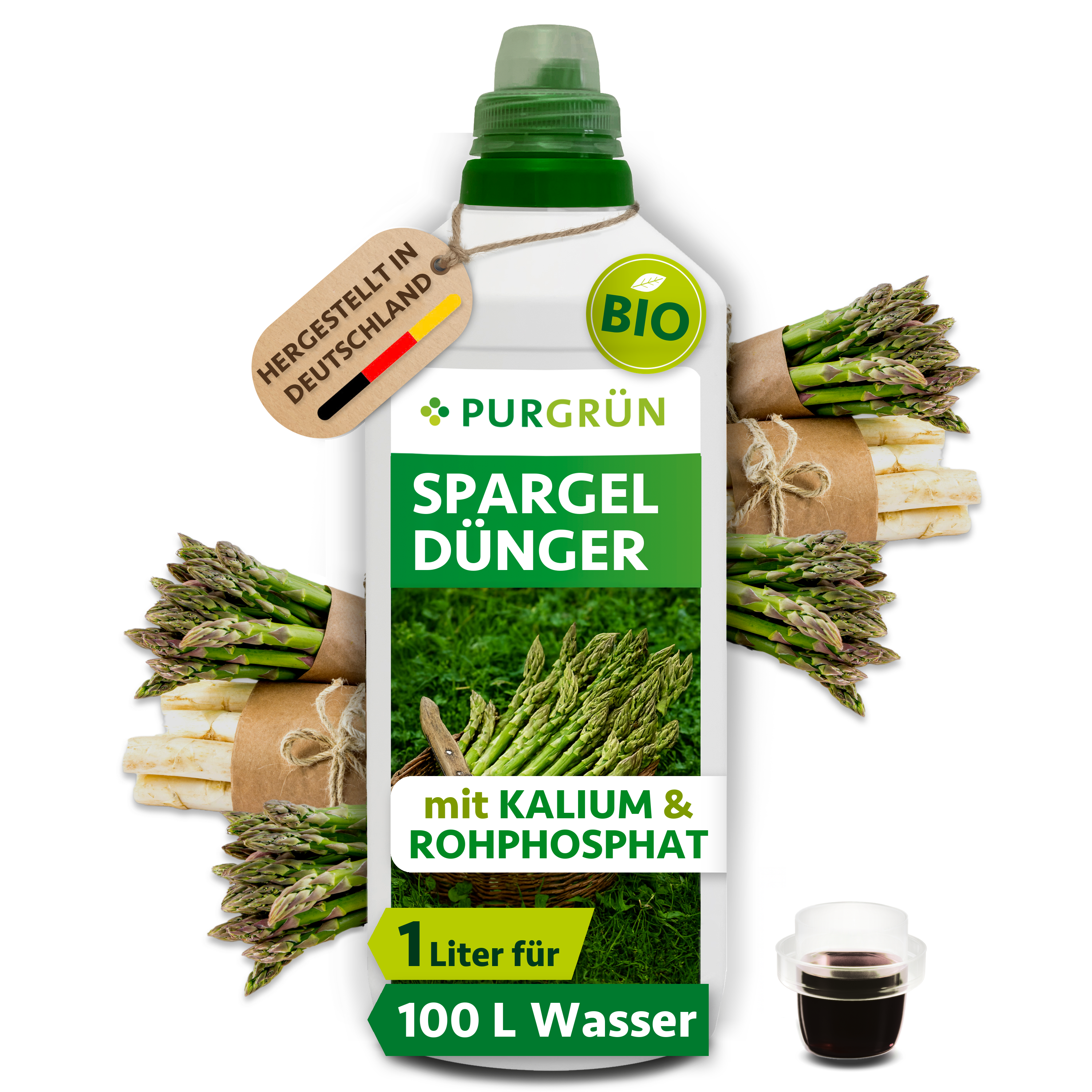 Purgrün | Spargeldünger Bio flüssig 1 L für 100 L Gießwasser, kaliumreich, für kräftige Spargelstangen