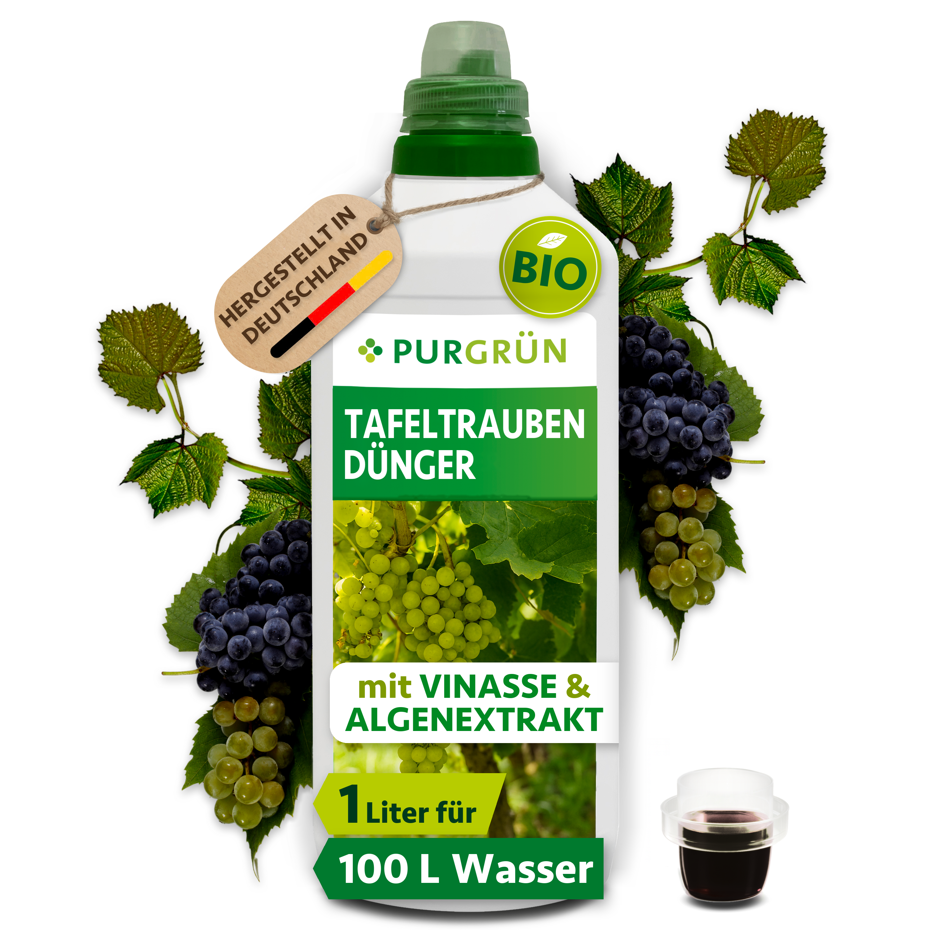 Tafeltrauben Dünger Bio flüssig 1 L, mit Algenextrakt & Vinasse, für süße saftige Trauben – Purgrün