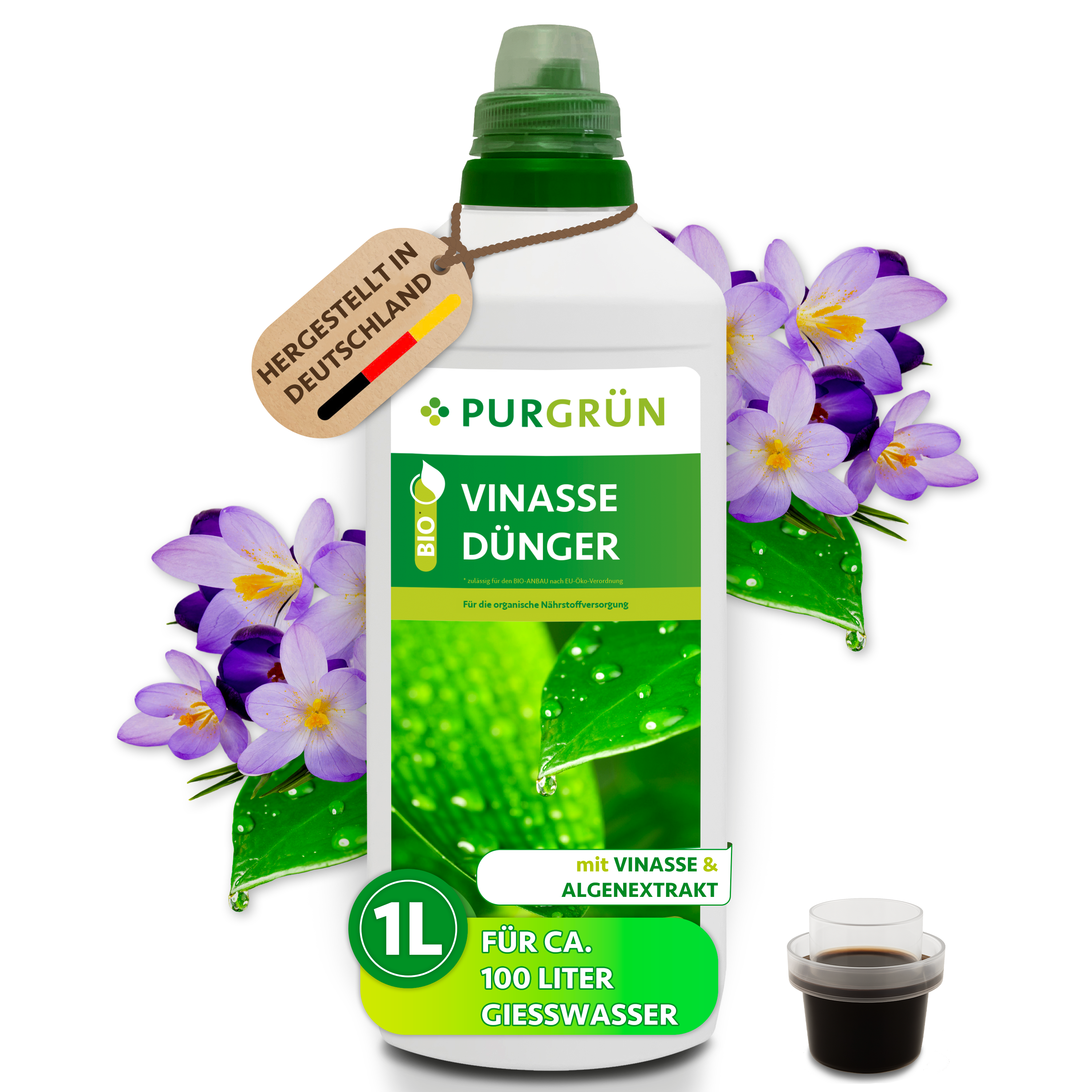 Vinasse Dünger Bio flüssig 1 L, mit Algen, Universaldünger für Garten, Obst & Gemüse – Purgrün