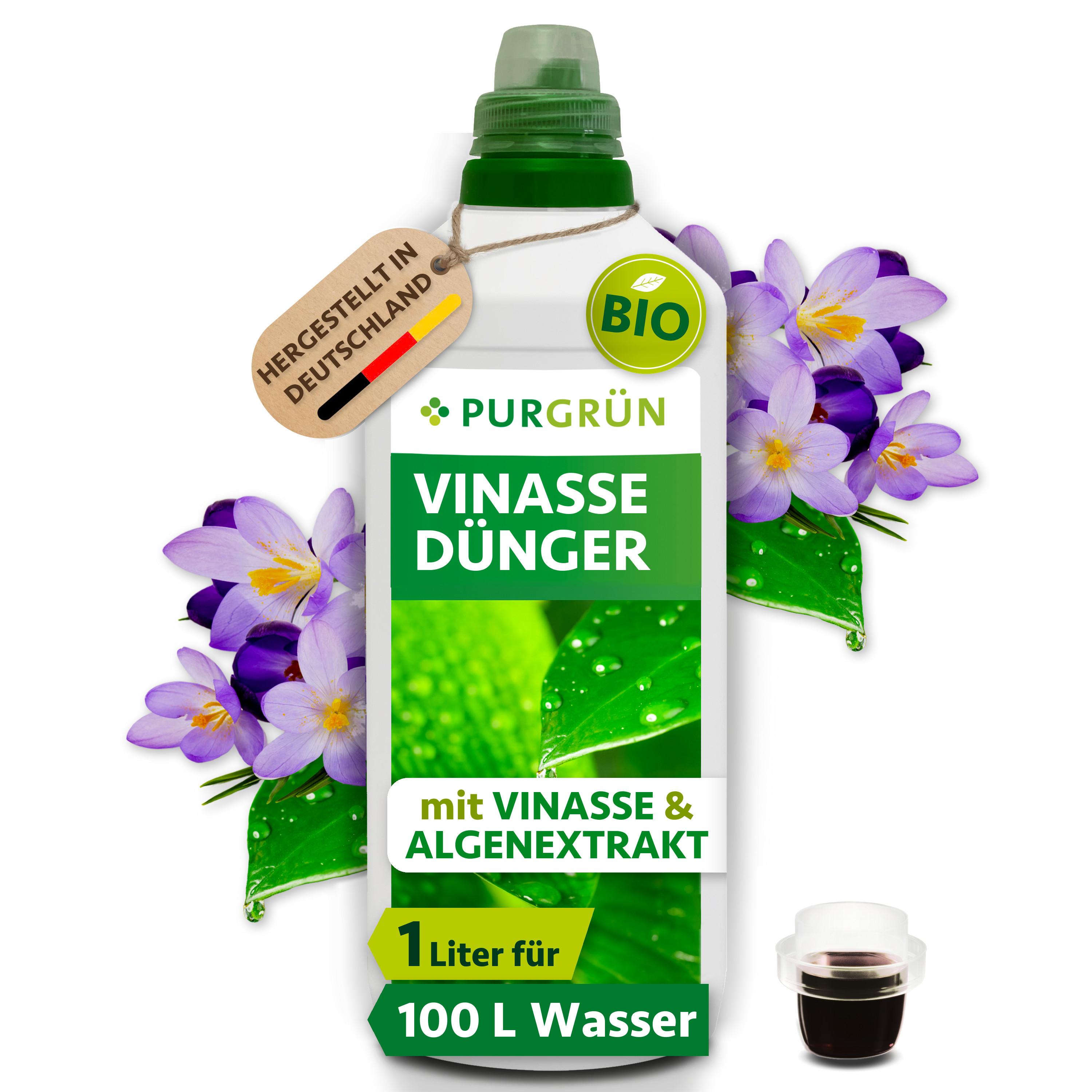 Vinasse Dünger Bio flüssig 1 L, mit Algen, Universaldünger für Garten, Obst & Gemüse – Purgrün