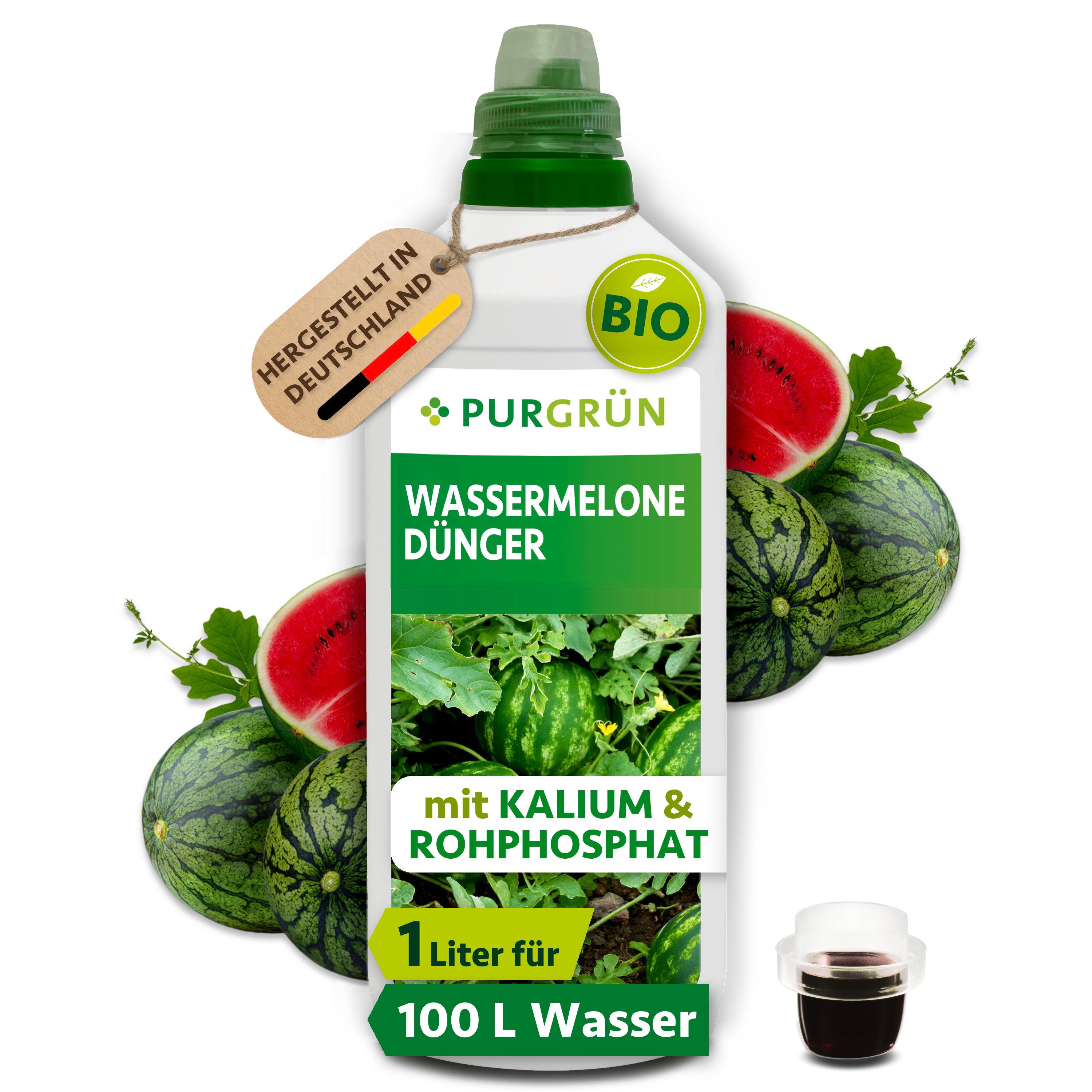 Purgrün | Wassermelone Dünger Bio flüssig 1 L für 100 L Gießwasser, vegan, für süße Früchte