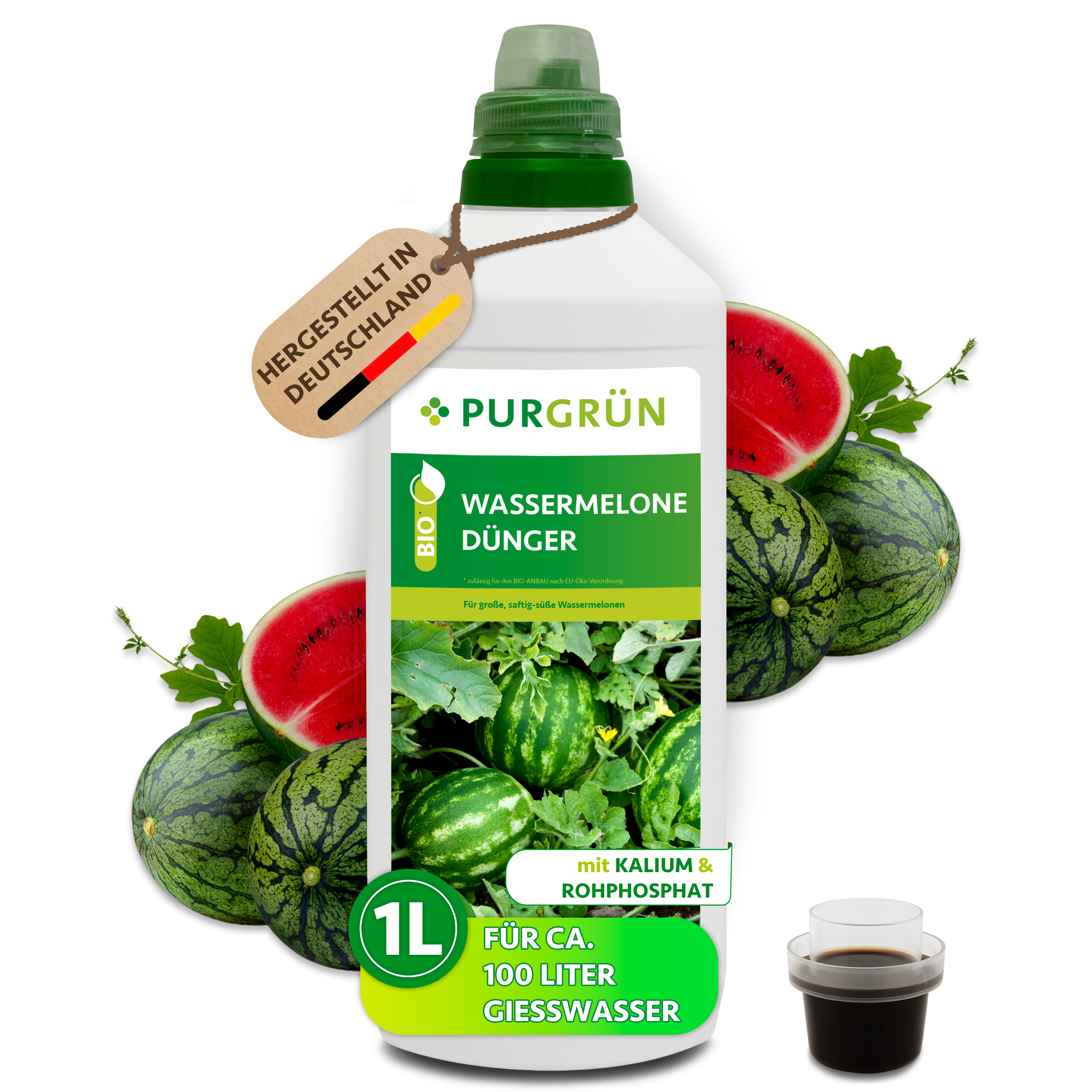 Purgrün / Wassermelone Dünger Bio flüssig 1 L für 100 L Gießwasser, vegan, für süße Früchte