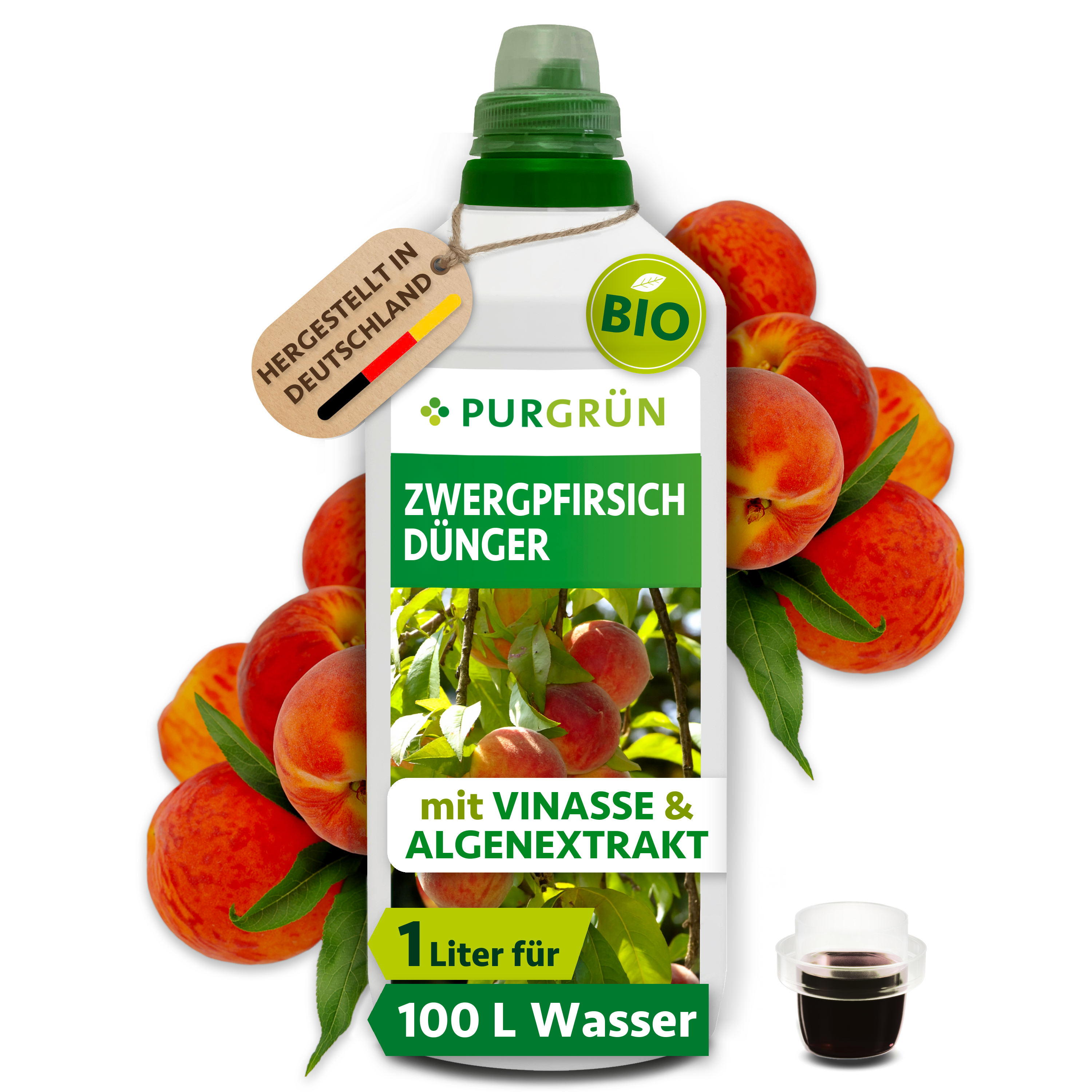Zwergpfirsich Dünger Bio flüssig 1 L, vegan, chloridarm – Purgrün
