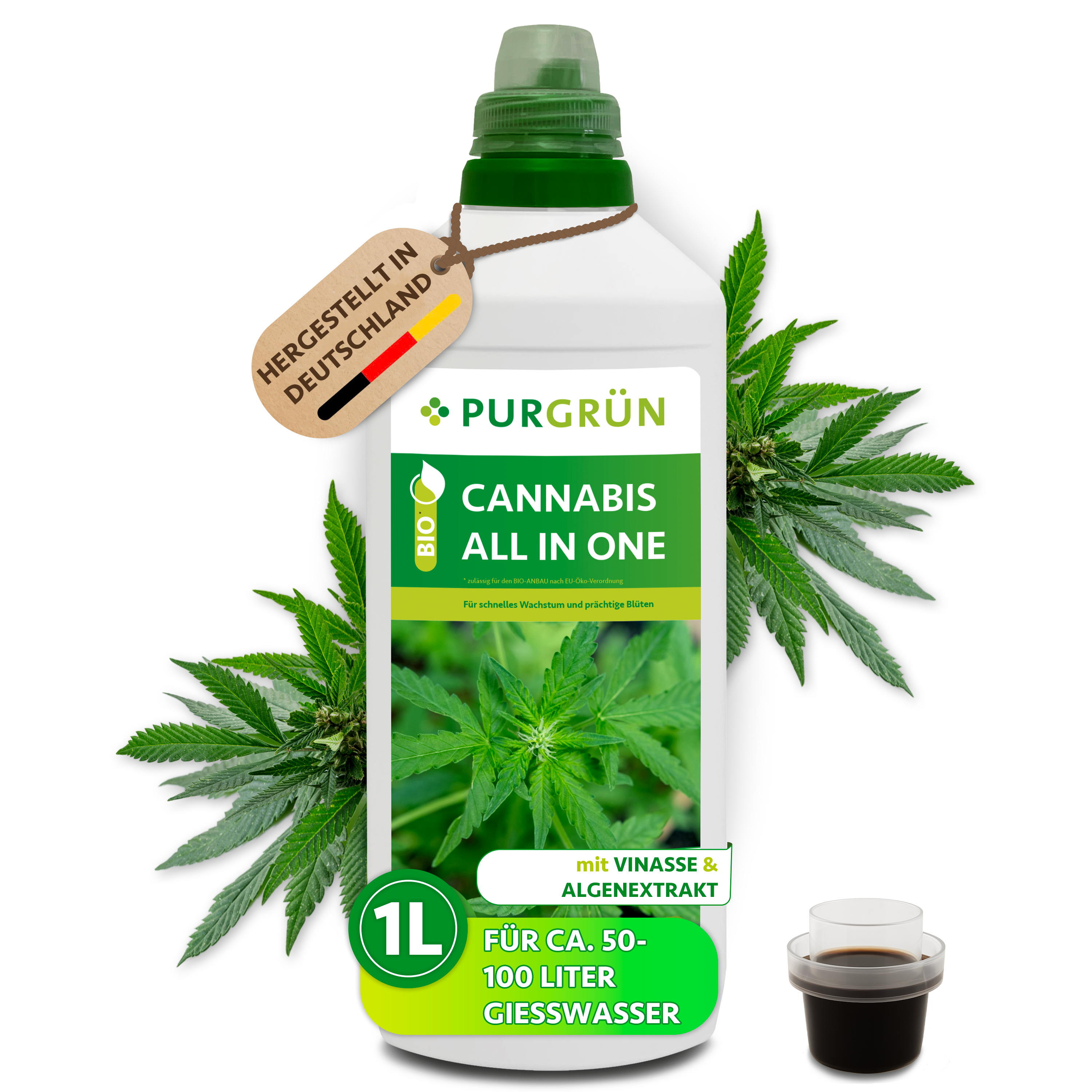Hanf Dünger Bio All-In-One flüssig 1 L, organisch, vegan, für die ganze Saison – Purgrün