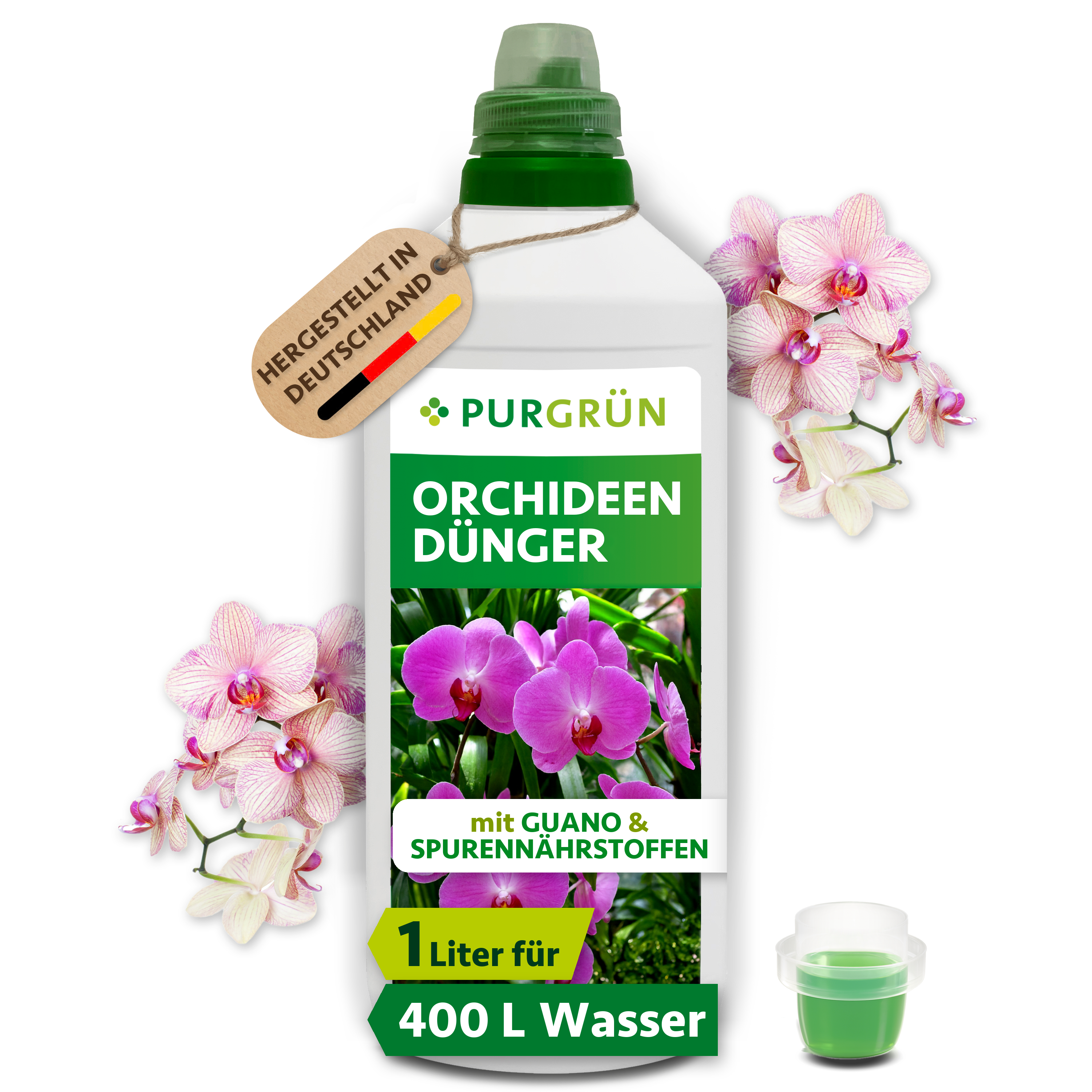 Purgrün | Orchideendünger flüssig 1 L, für 400 L Gießwasser, organisch-mineralisch, mit Guano & Spurennährstoffen