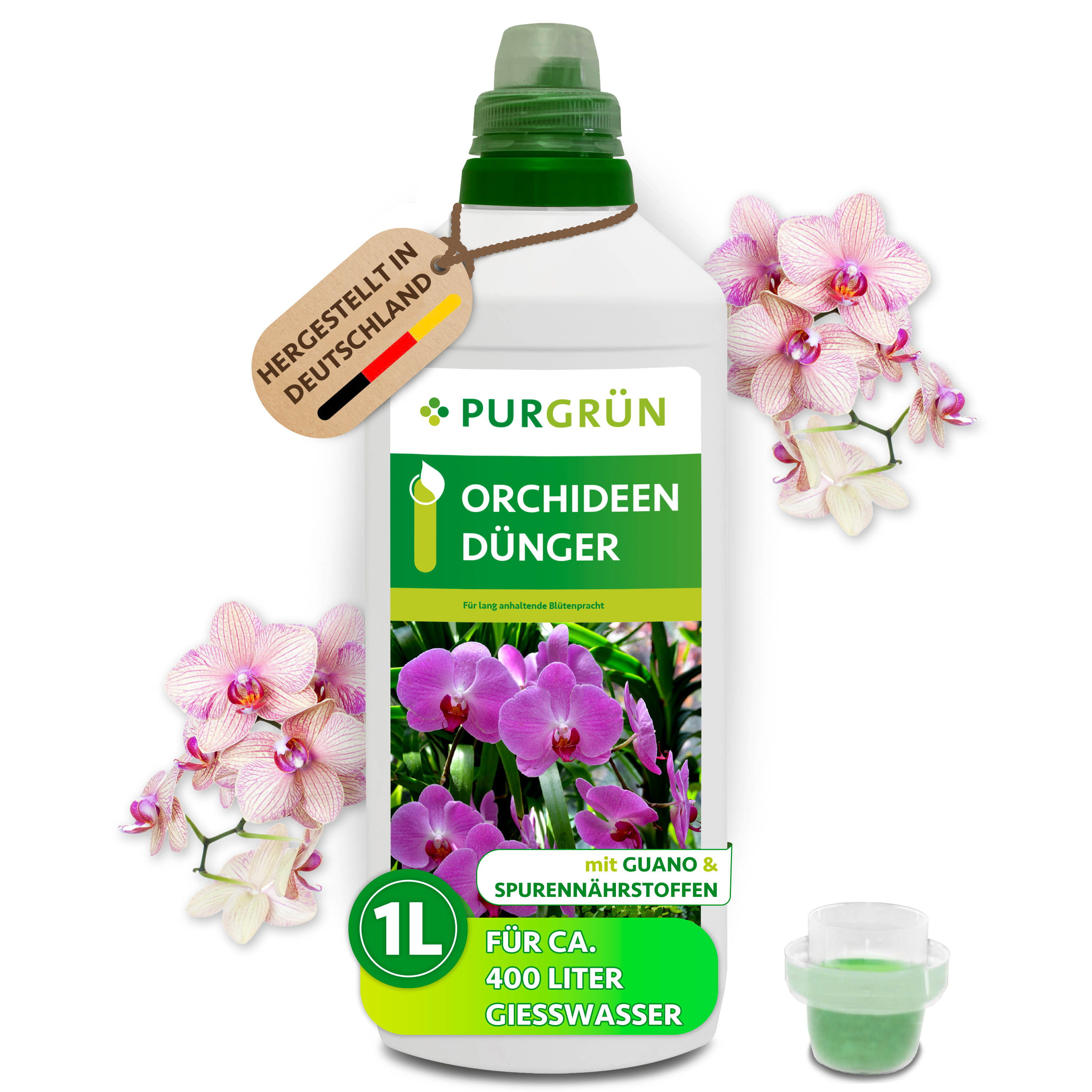 Purgrün / Orchideendünger flüssig 1 L, für 400 L Gießwasser, organisch-mineralisch, mit Guano & Spurennährstoffen