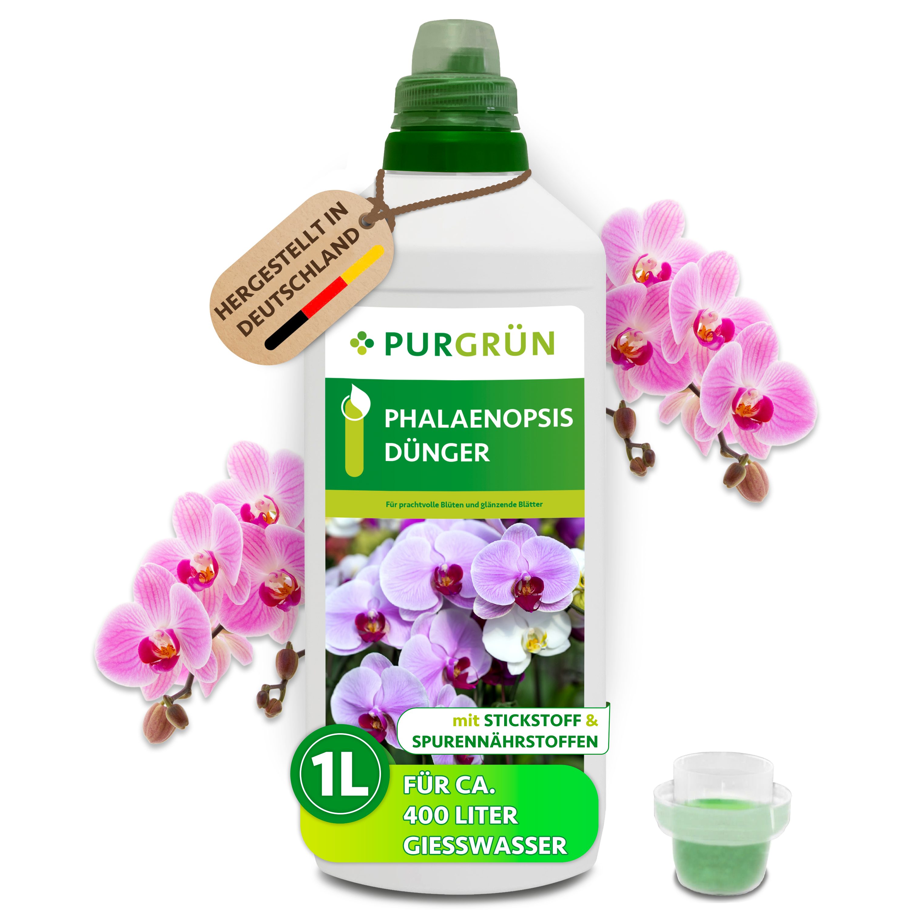 Phalaenopsis Dünger flüssig 1 L für 400 L Gießwasser, für üppige Orchideenblüten – Purgrün
