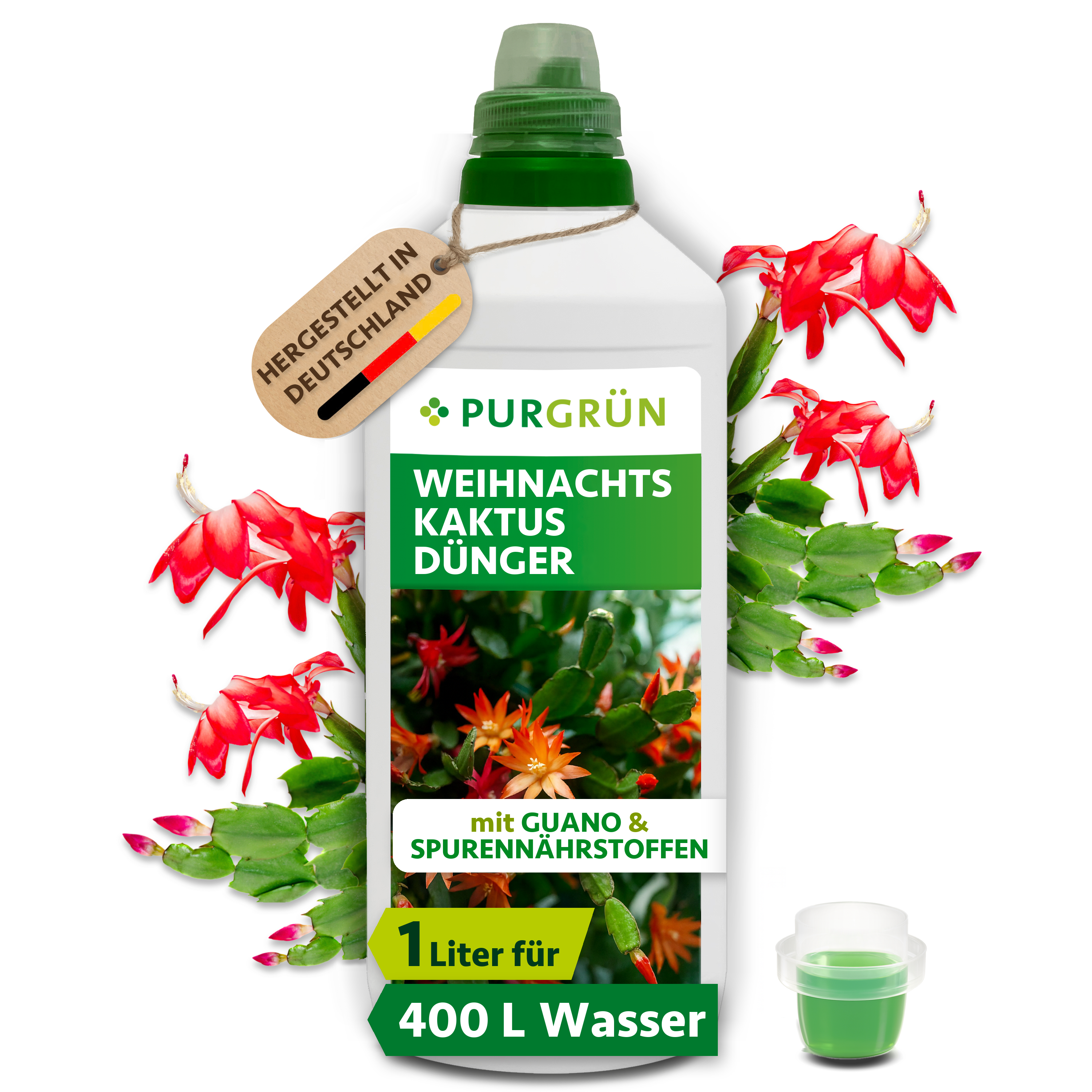 Purgrün | Weihnachtskaktus Dünger flüssig 1 L für 400 L Gießwasser, für prächtige Blüten
