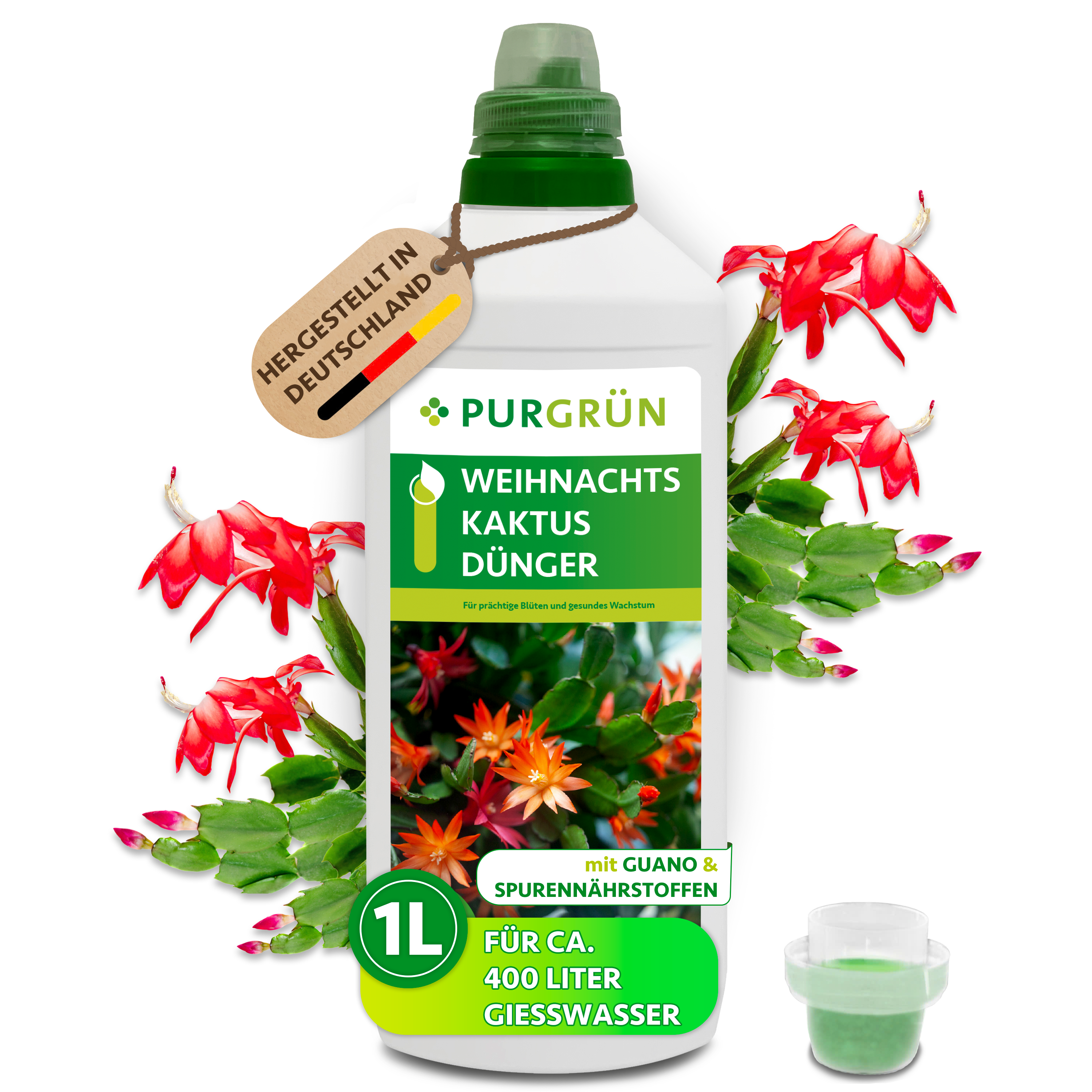 Purgrün / Weihnachtskaktus Dünger flüssig 1 L für 400 L Gießwasser, für prächtige Blüten