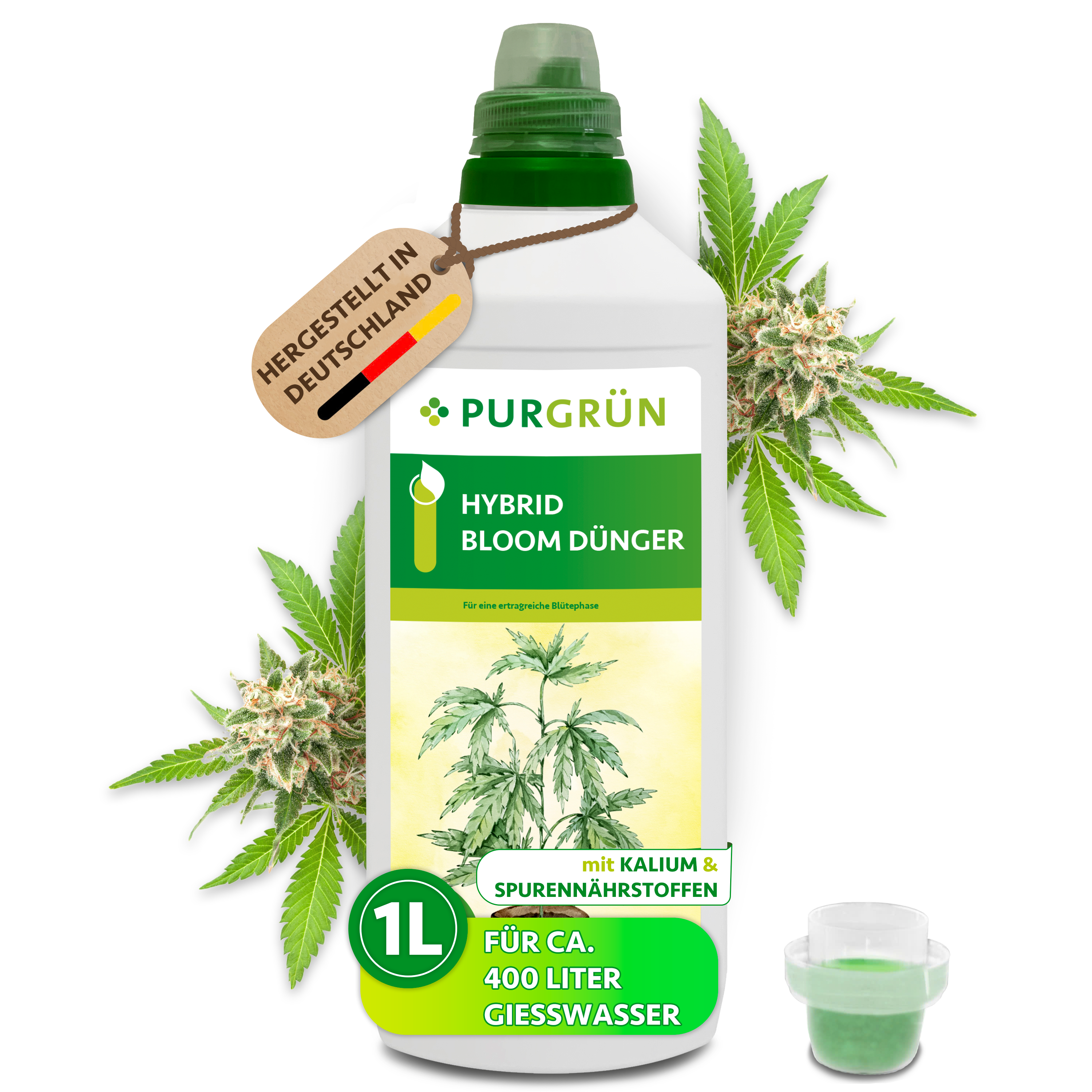 Hybrid Hanf Bloom Dünger flüssig 1 L, phosphor- & kaliumreich, für kräftige Blütenstände – Purgrün