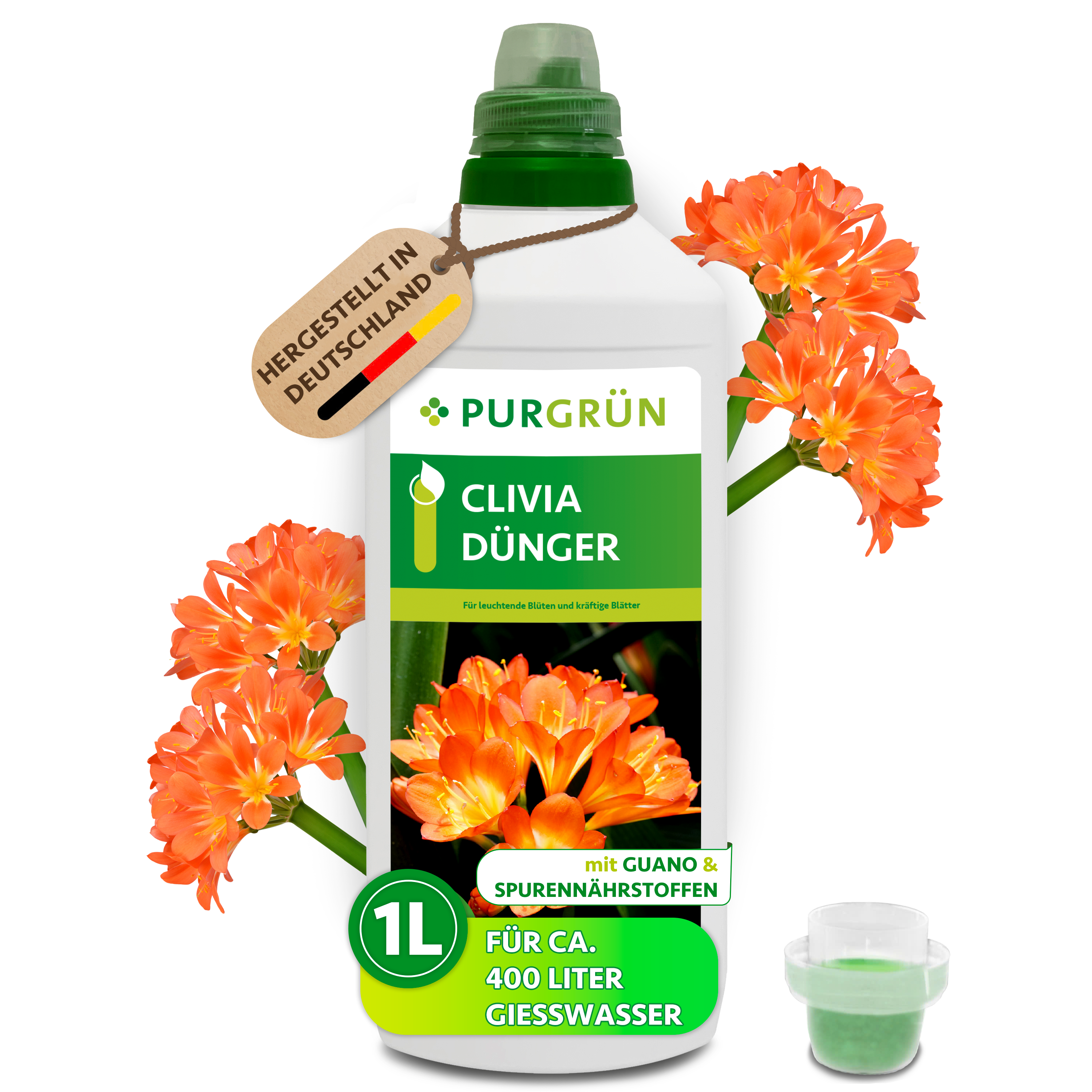 Clivia Dünger flüssig 1 L, kaliumreich, für üppige Blüten – Purgrün
