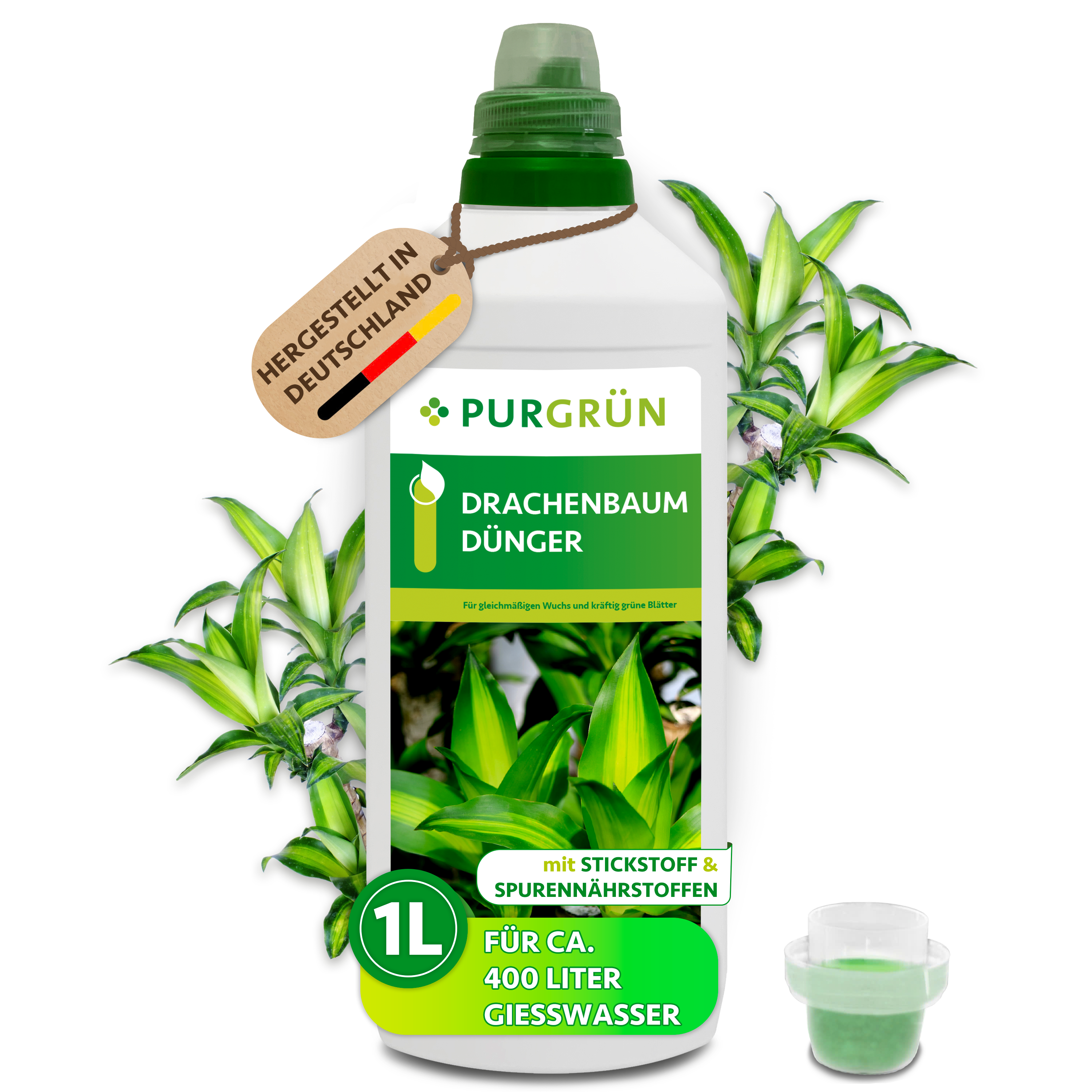 Purgrün / Drachenbaum Dünger flüssig 1 L für 400 L Gießwasser, für schnelles Wachstum & intensive Blattfarbe