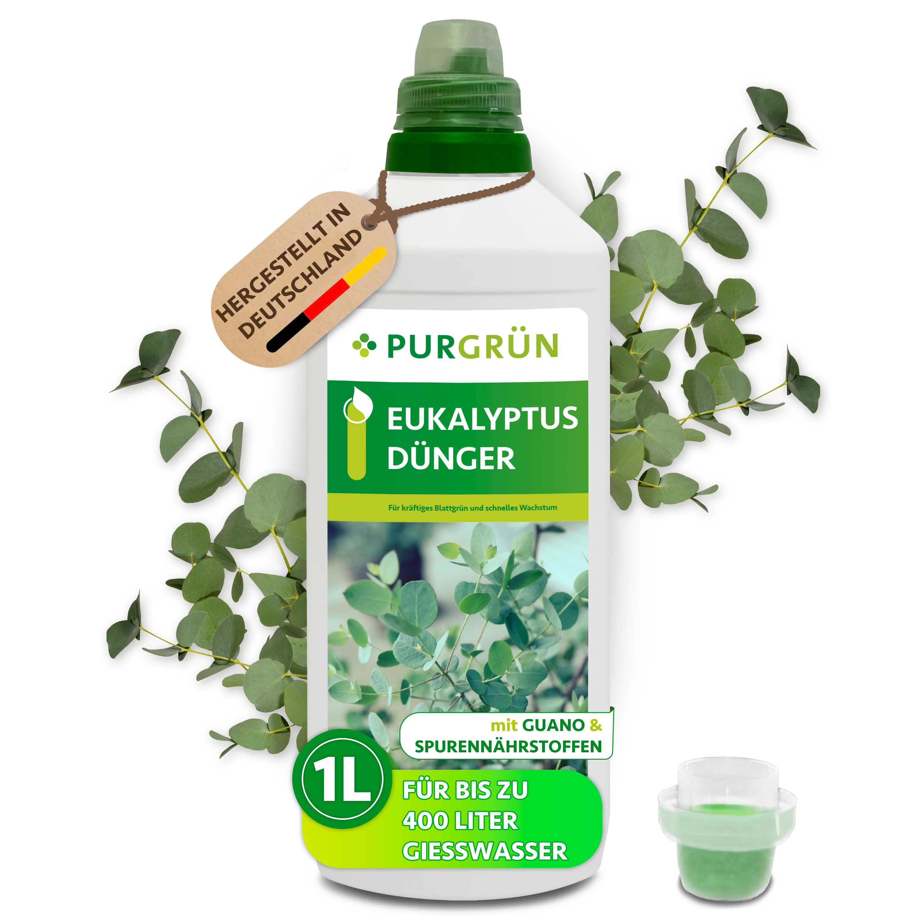 Purgrün / Eukalyptus Dünger flüssig 1 L für 400 L Gießwasser, mit Guano, für üppiges Blattwerk