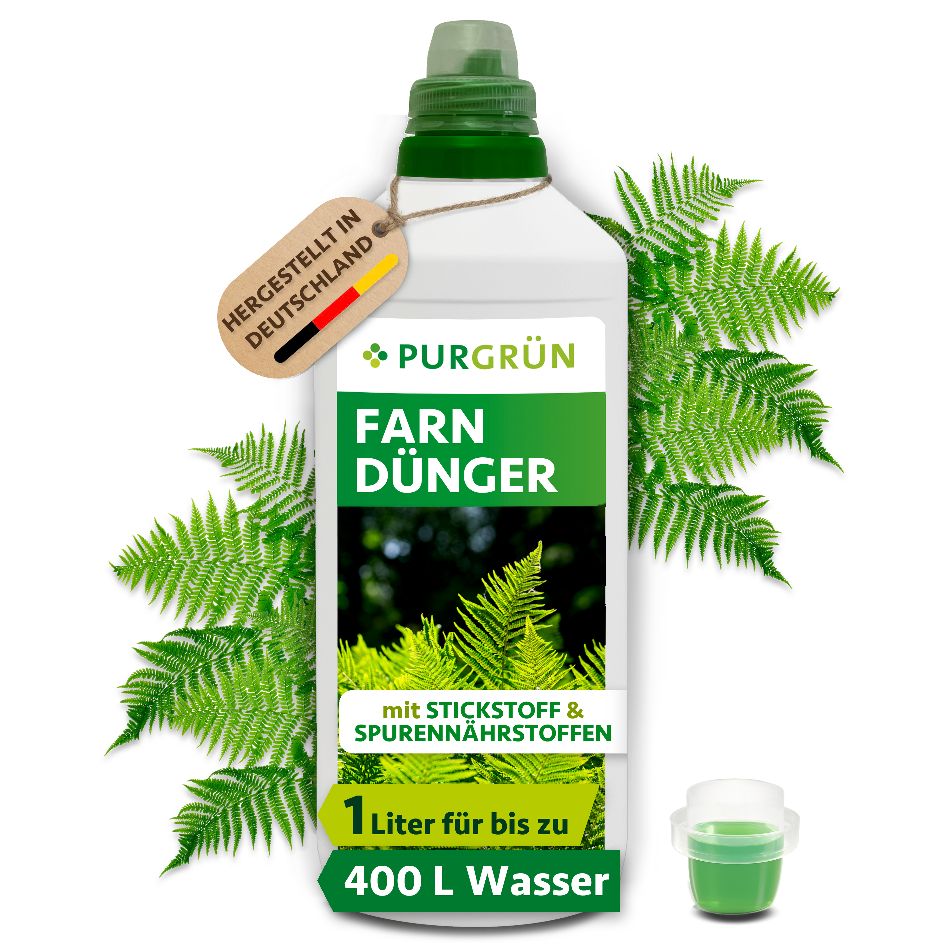 Farn Dünger flüssig 1 L für 400 L Gießwasser, für dichten Wuchs & sattgrüne Wedel – Purgrün