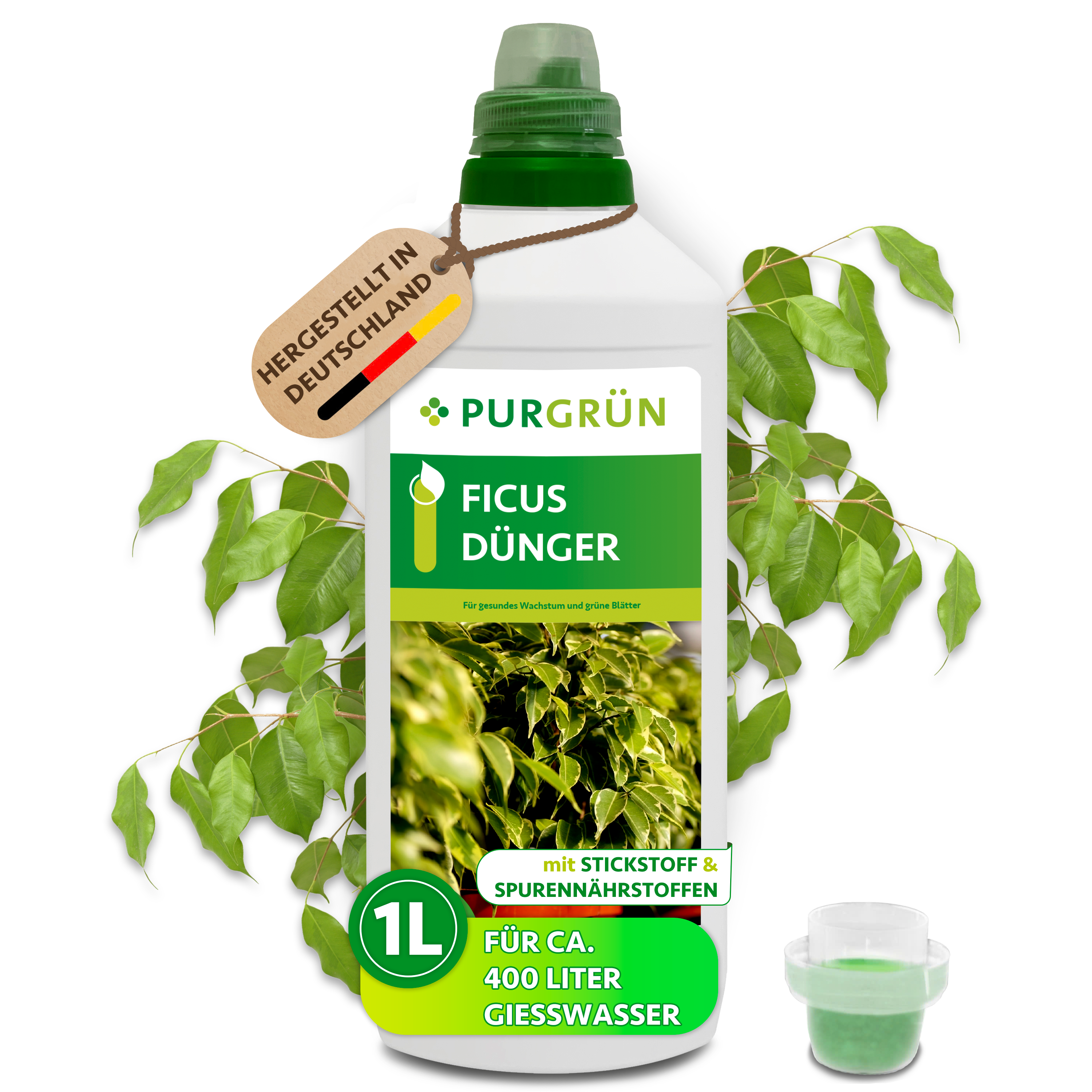 Ficus Dünger flüssig 1 L für 400 L Gießwasser, für schnelles Wachstum & sattes Blattgrün – Purgrün
