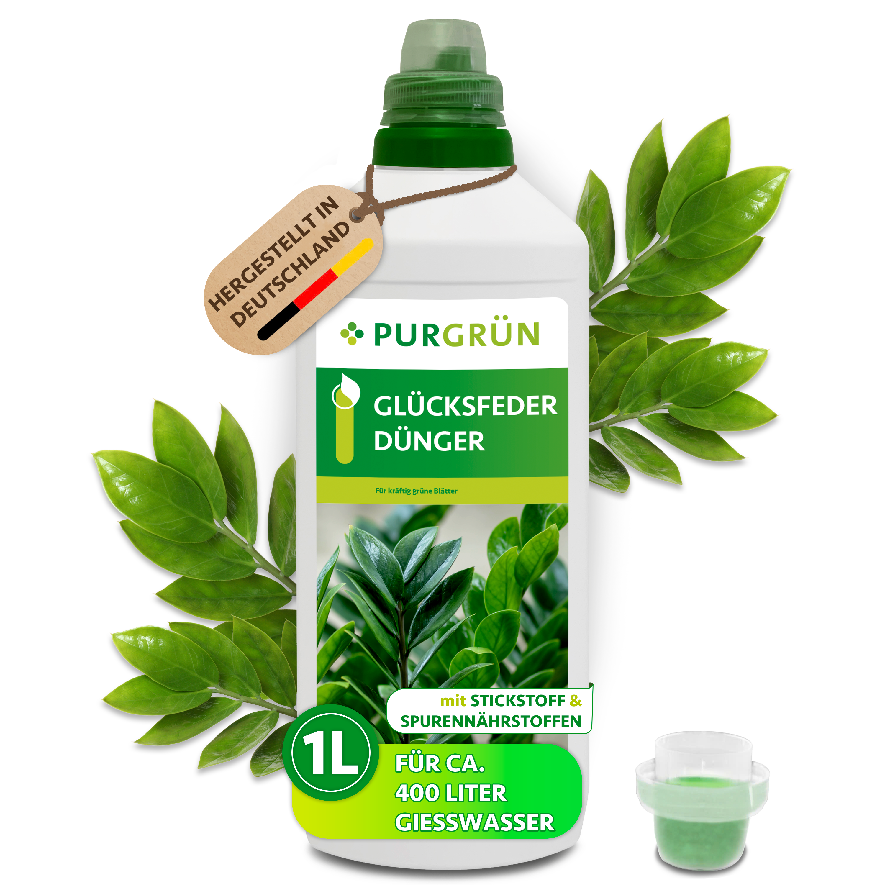 Purgrün / Glücksfeder Dünger flüssig 1 L, für sattgrüne robuste Glücksfedern, mit Spurennährstoffen