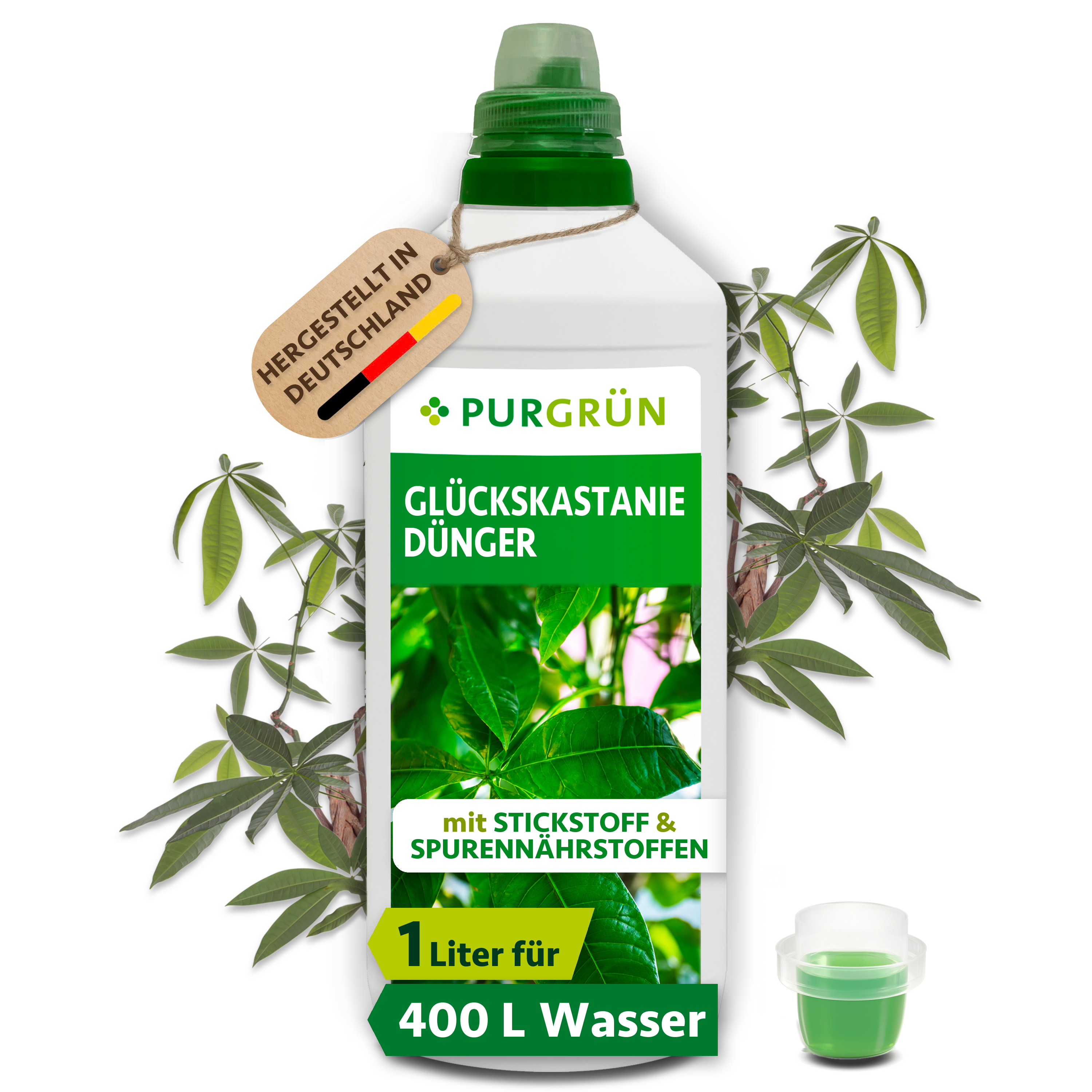Glückskastanie Dünger flüssig 1 L für 400 L Gießwasser, für kräftige Stiele & grüne Blätter – Purgrün