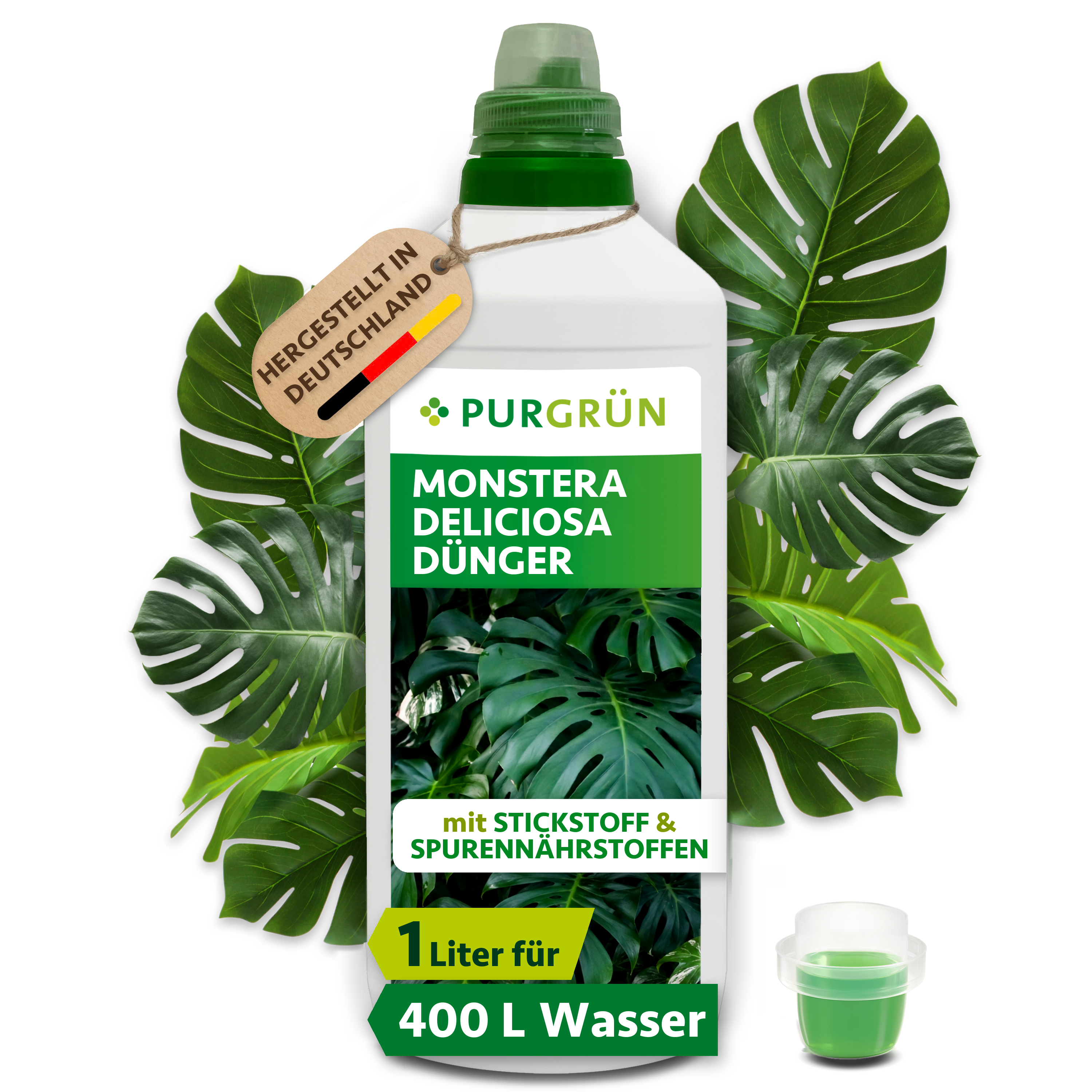 Purgrün | Monstera-Deliciosa Dünger flüssig 1 L, mineralisch, für große sattgrüne Blätter