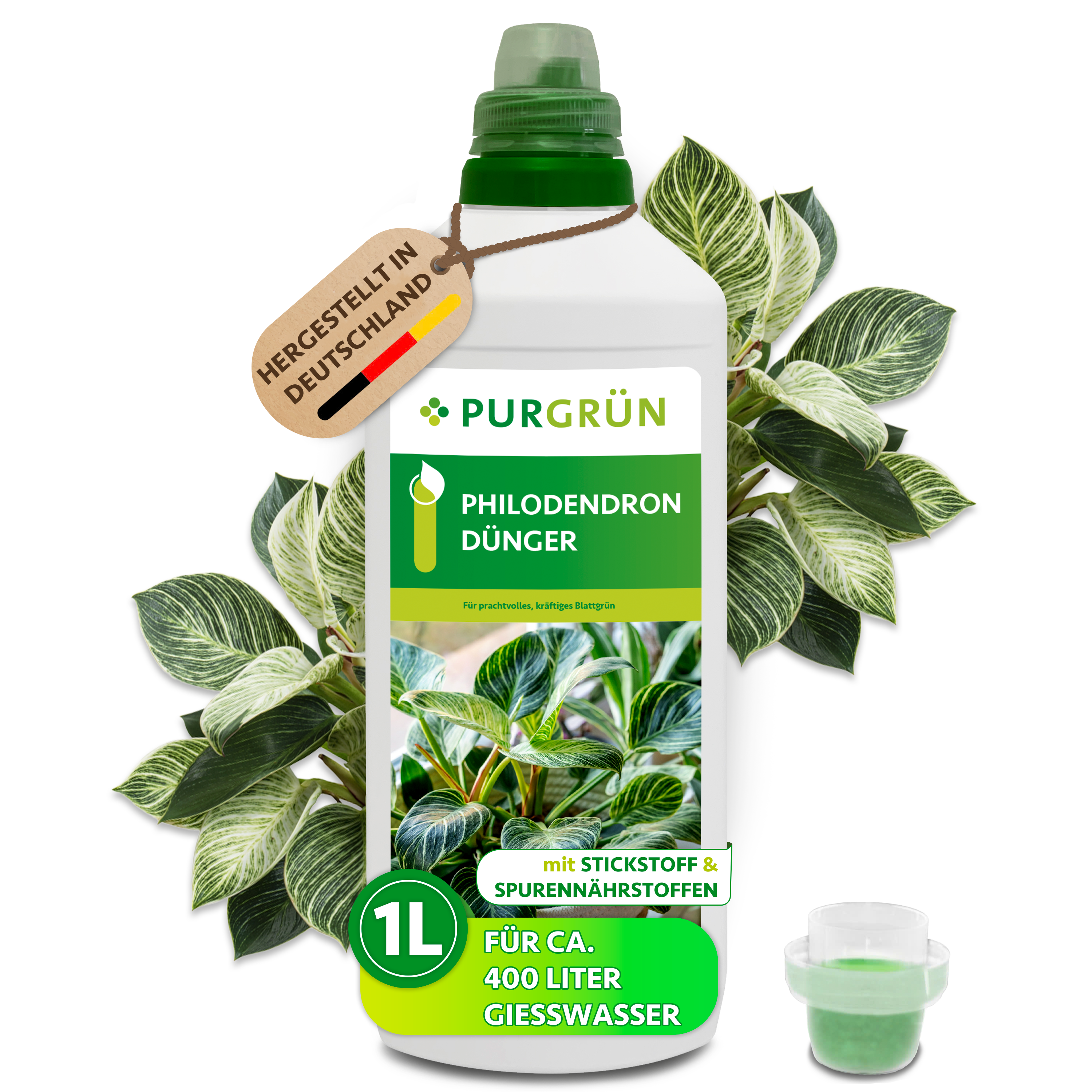 Purgrün / Philodendron Dünger flüssig 1 L für 400 L Gießwasser, für sattes Blattgrün
