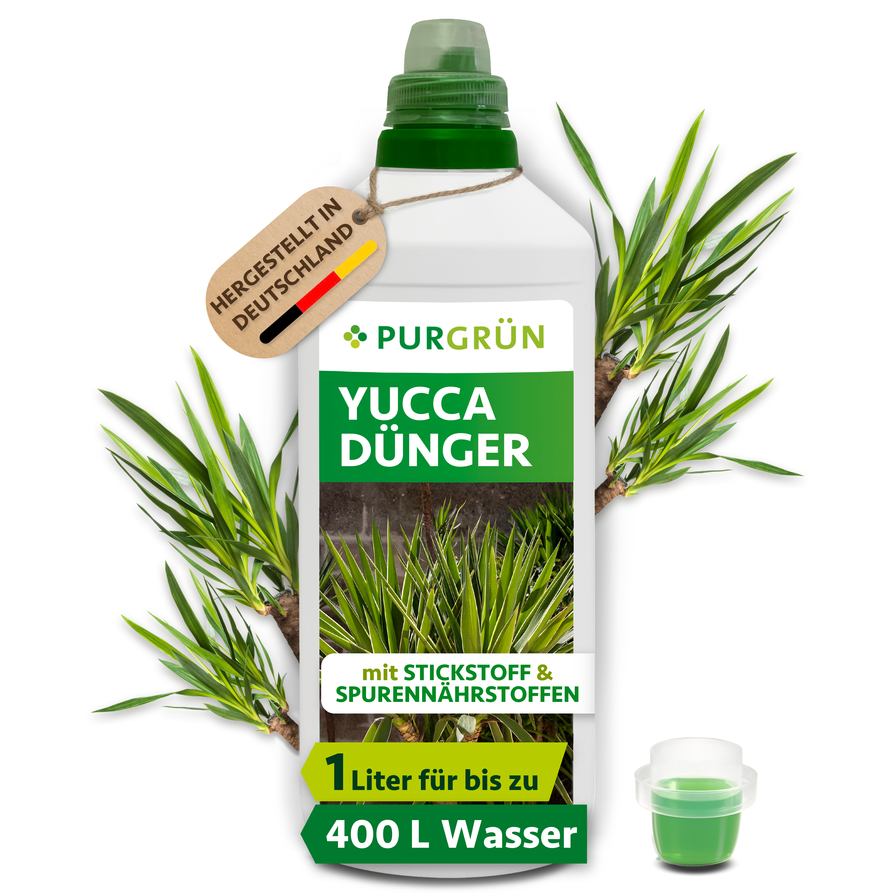 Yucca Dünger flüssig 1 L für 400 L Gießwasser, für sattgrüne Palmwedel – Purgrün