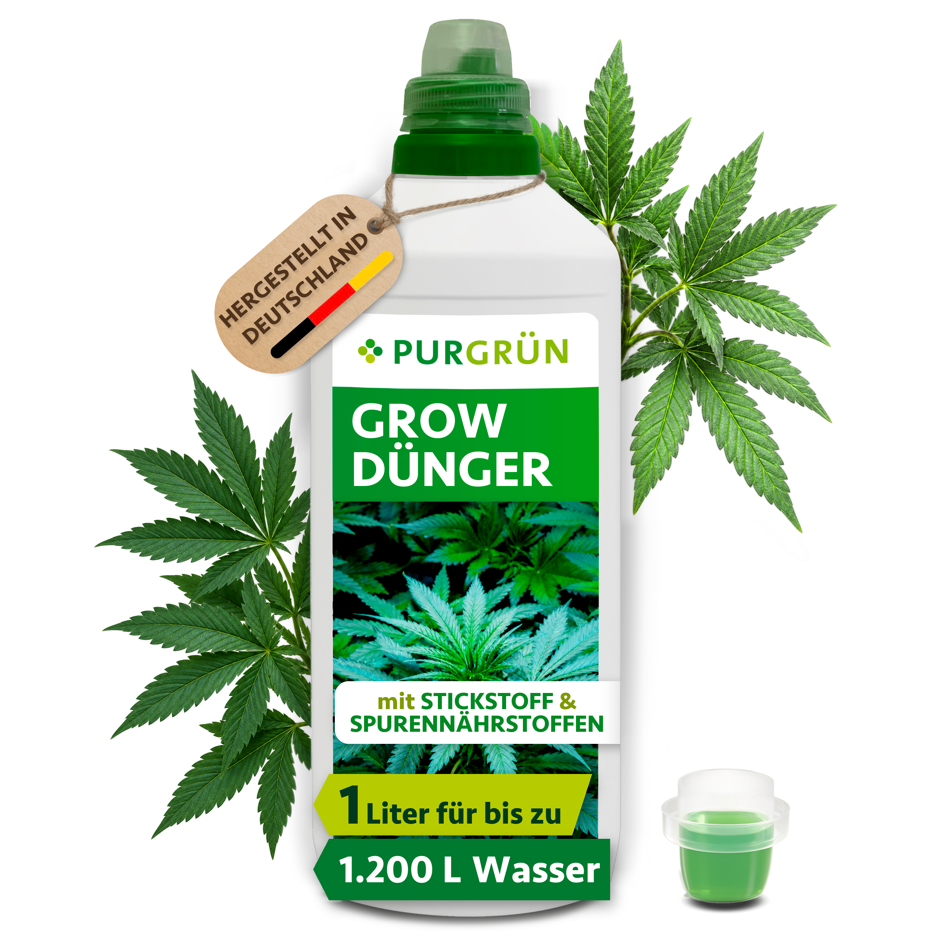 Hanf Grow Dünger flüssig 1 L für 1200 L Gießwasser, mineralisch, für kräftiges Wachstum – Purgrün
