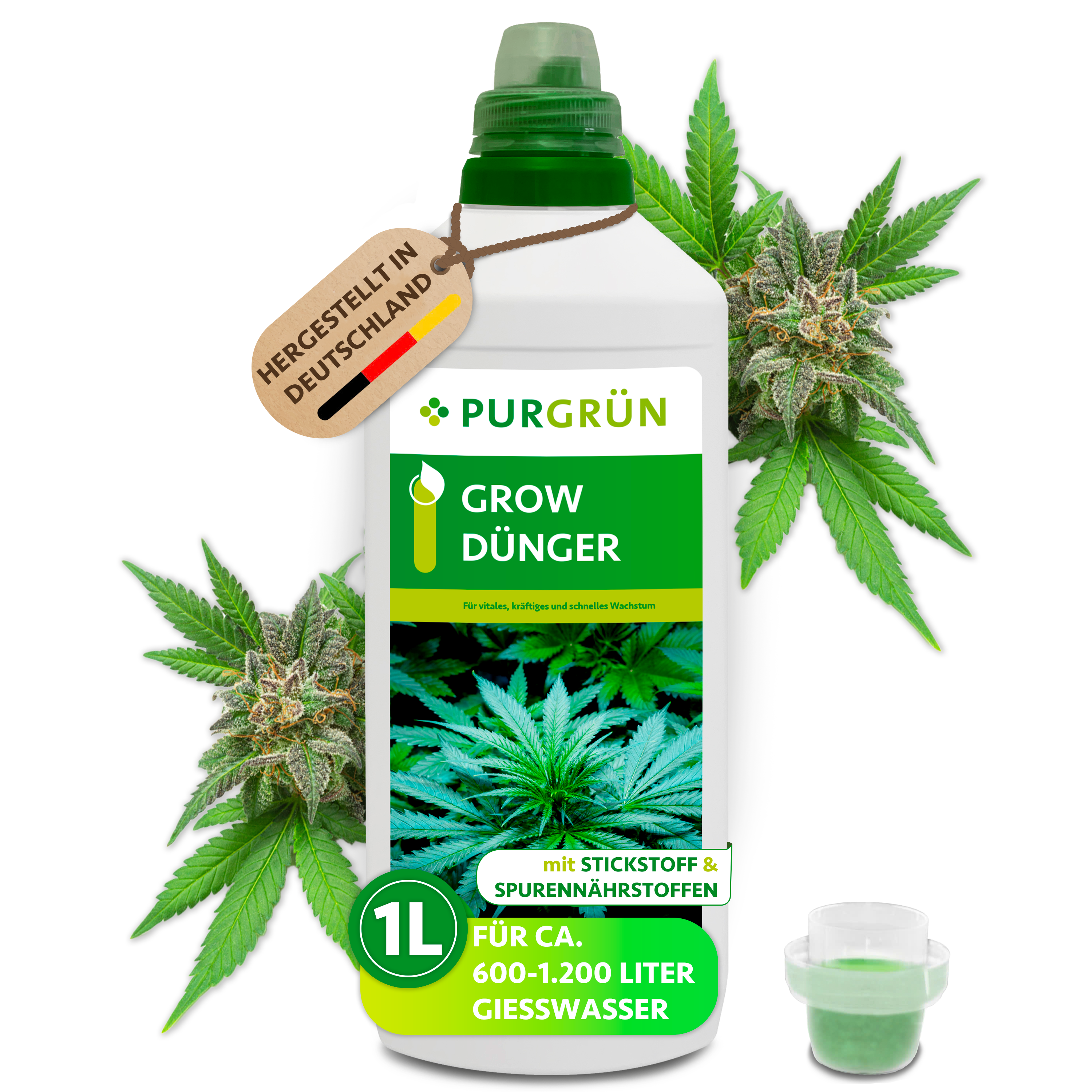 Hanf Grow Dünger flüssig 1 L für 1200 L Gießwasser, mineralisch, für kräftiges Wachstum – Purgrün