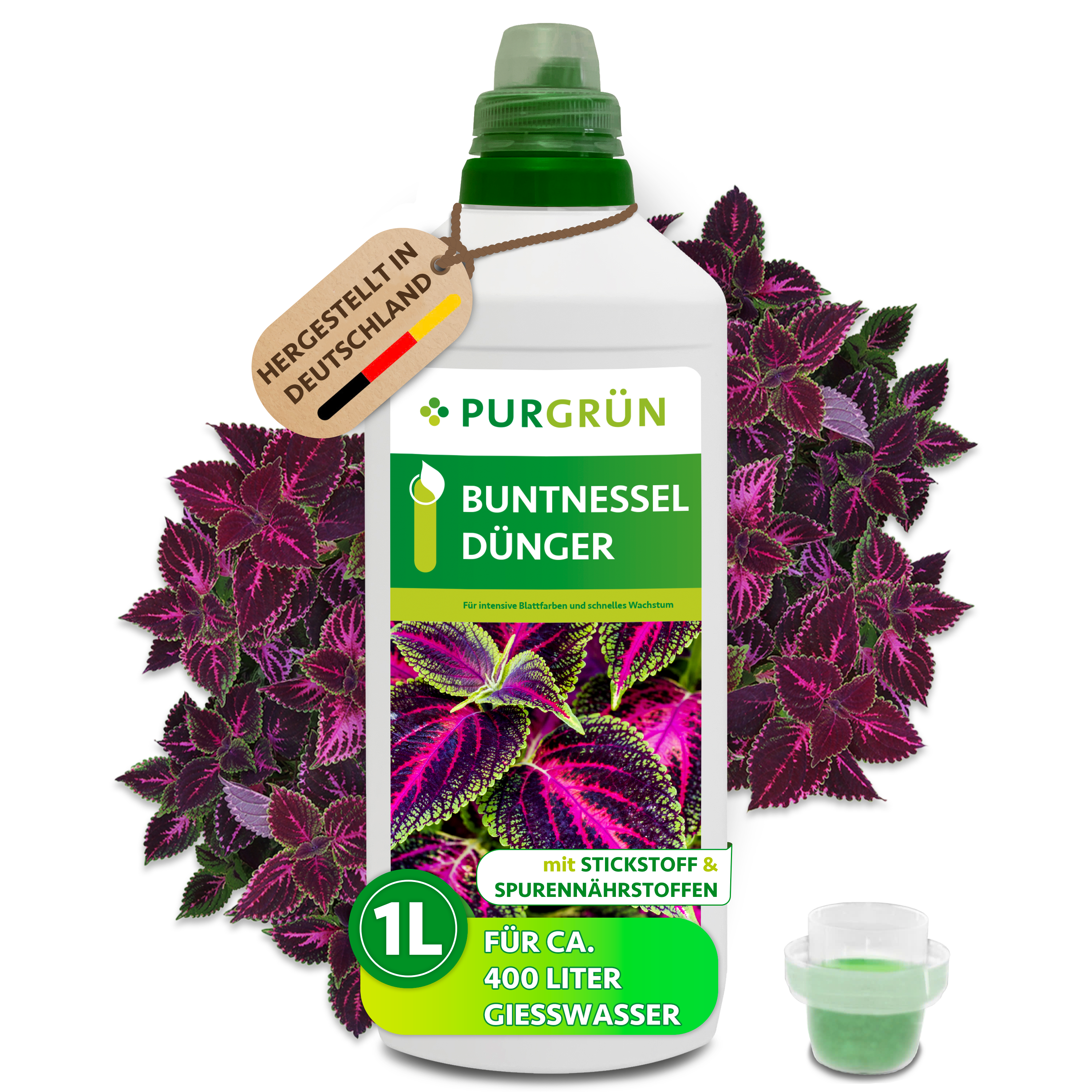 Purgrün / Buntnessel Dünger flüssig 1 L, für intensive Blattfarben & schnelles Wachstum