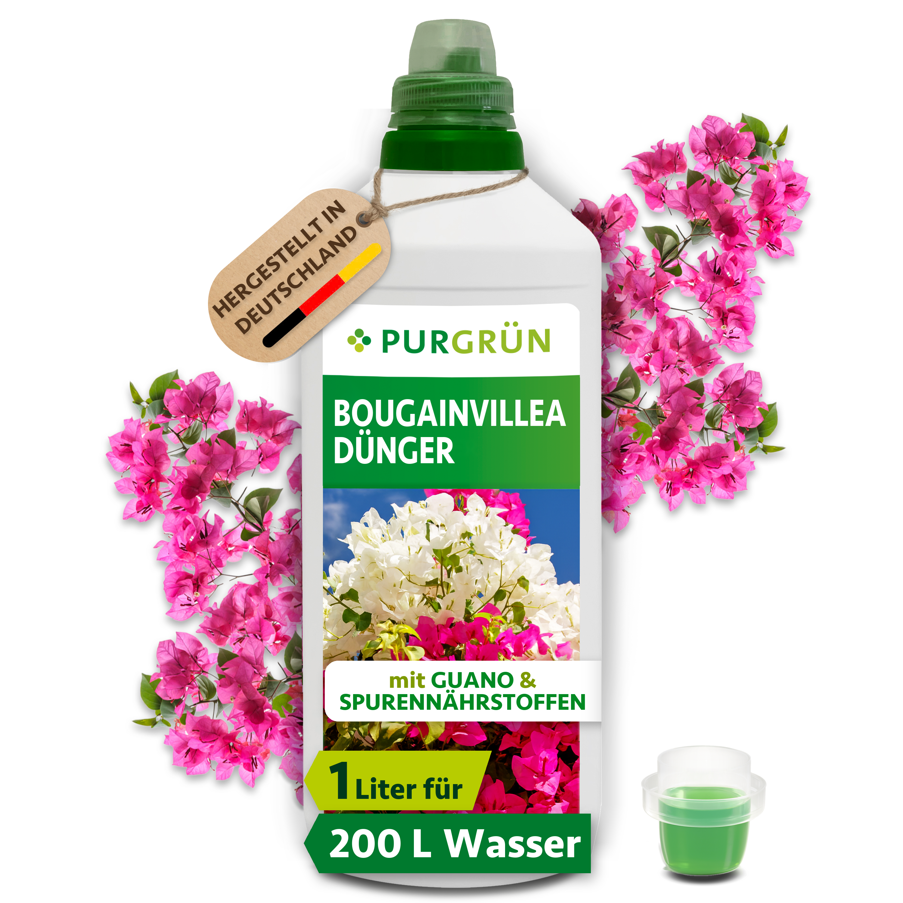 Bougainvillea Dünger flüssig 1 L für 200 L Gießwasser, mit Guano, für üppige Blüten – Purgrün
