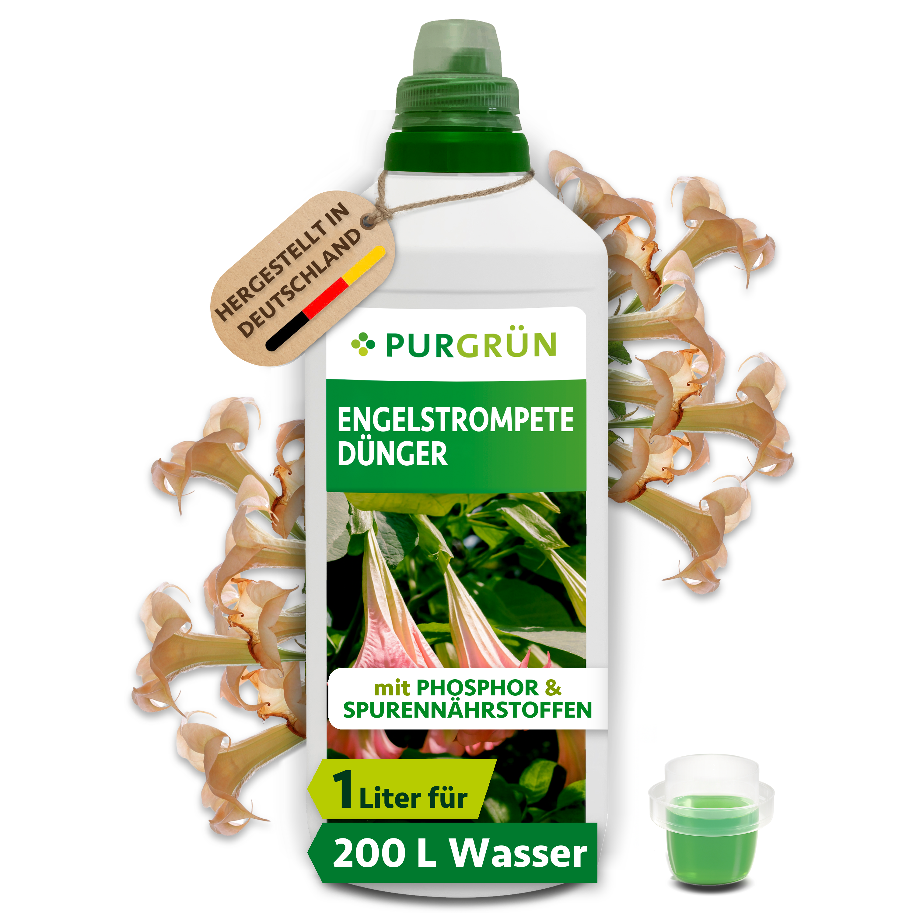 Purgrün | Engelstrompete Dünger flüssig 1 L für ca. 200 L Gießwasser, chloridarm, für üppige Blüten