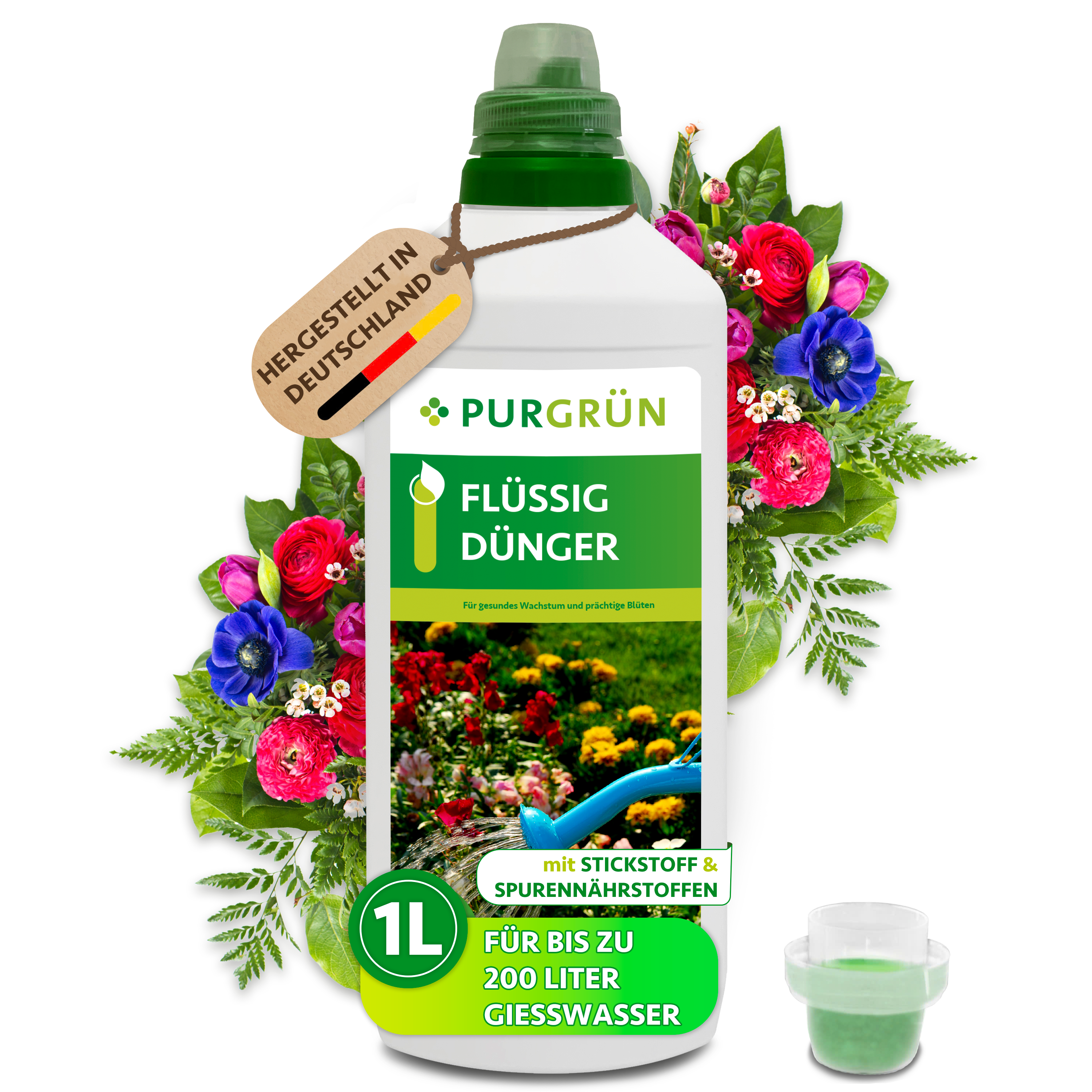 Purgrün / Flüssigdünger 1 L für Zimmer- & Gartenpflanzen, ergiebig für 200 L Gießwasser