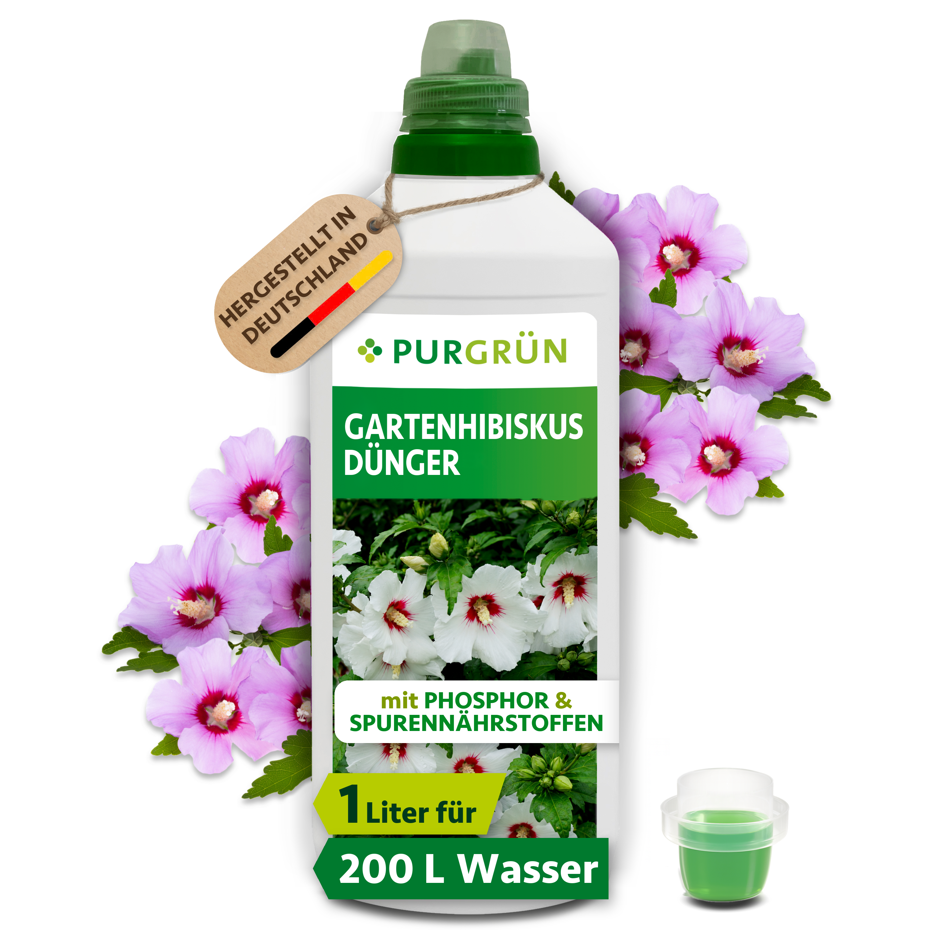 Purgrün | Gartenhibiskus Dünger flüssig 1 L für ca. 200 L Gießwasser, mineralisch, für üppige Blüten