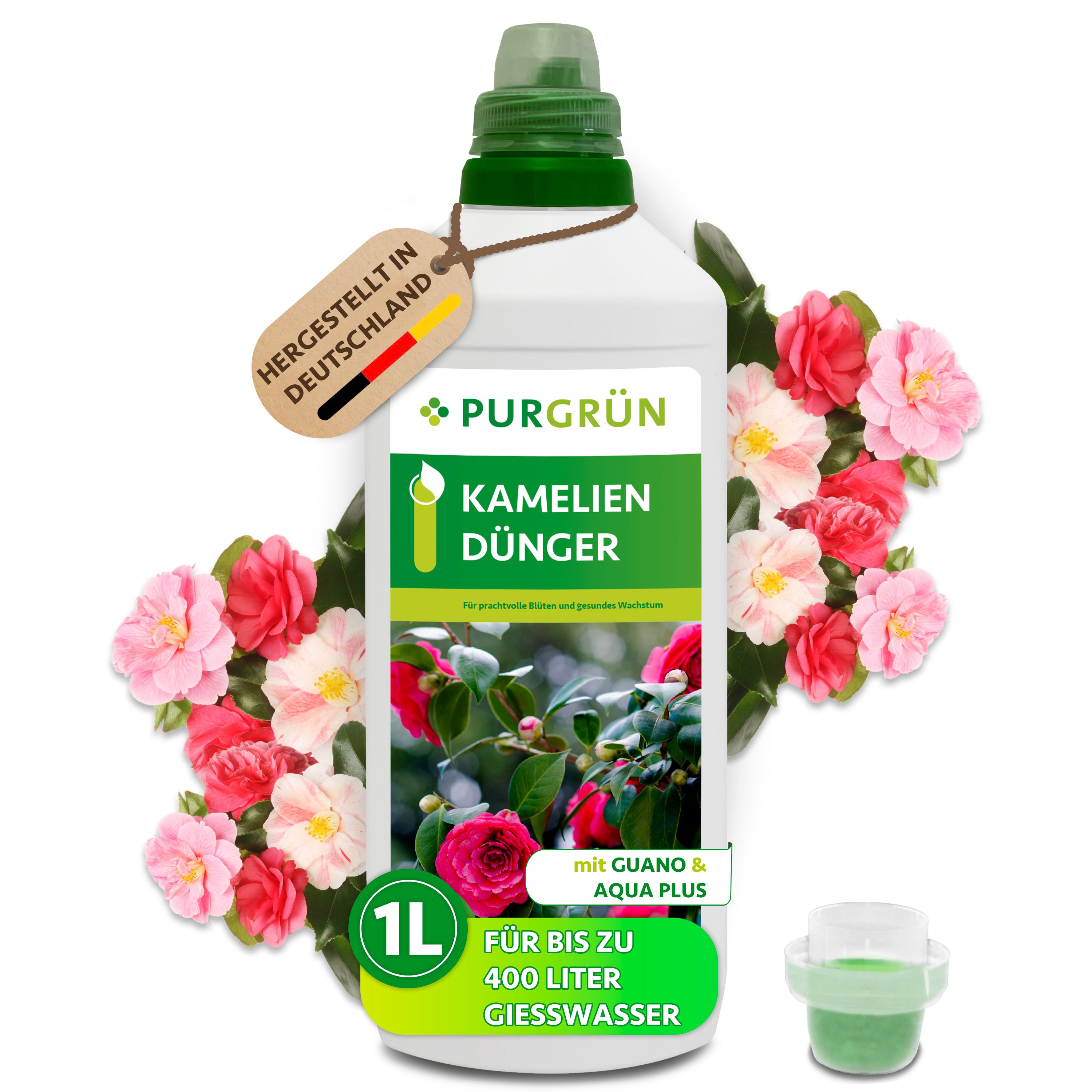 Kameliendünger flüssig 1 L, mit Guano & Aqua Plus, für langanhaltende Blüten – Purgrün
