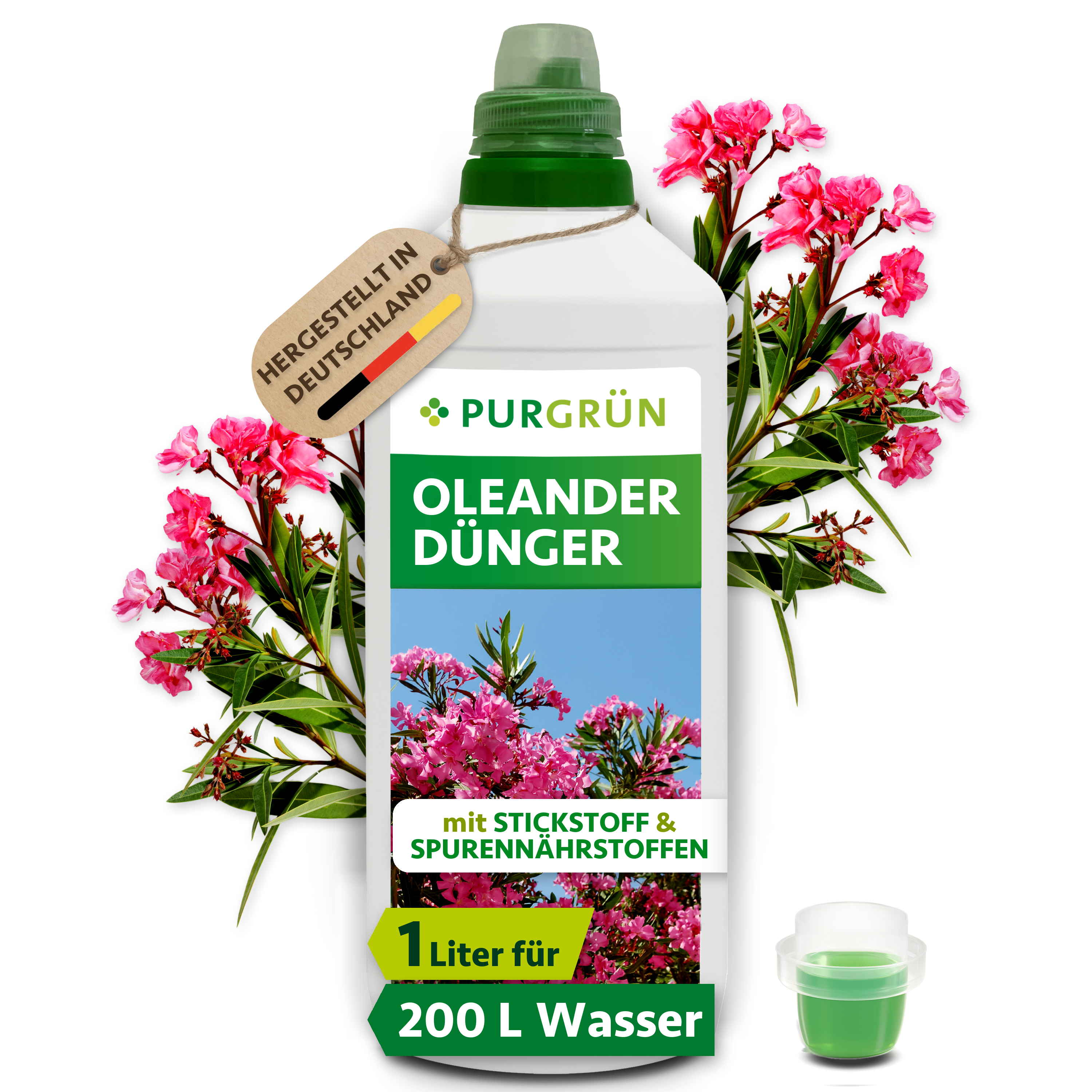 Oleander Dünger flüssig 1 L, kaliumreich, für üppige langanhaltende Blüten – Purgrün