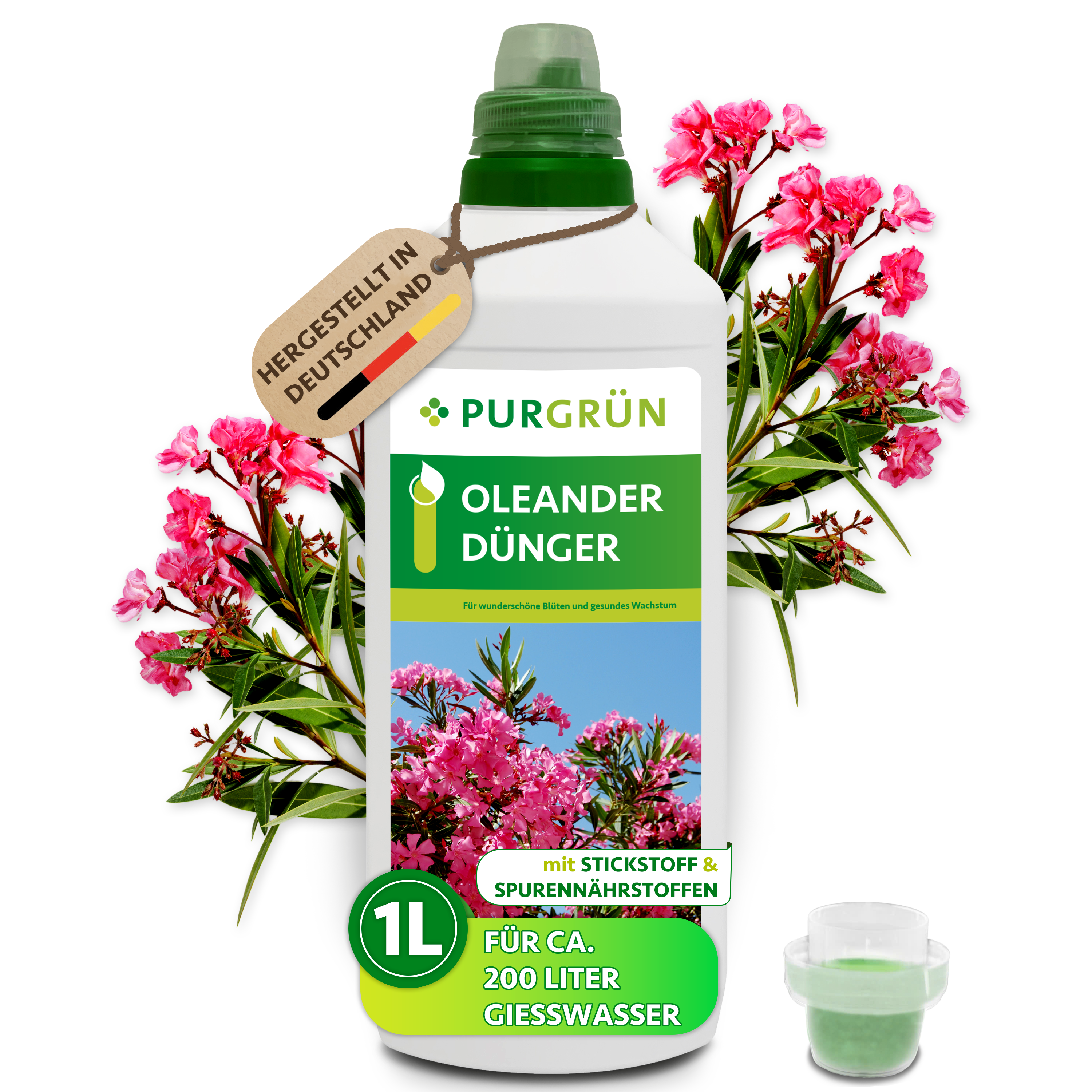 Oleander Dünger flüssig 1 L, kaliumreich, für üppige langanhaltende Blüten – Purgrün
