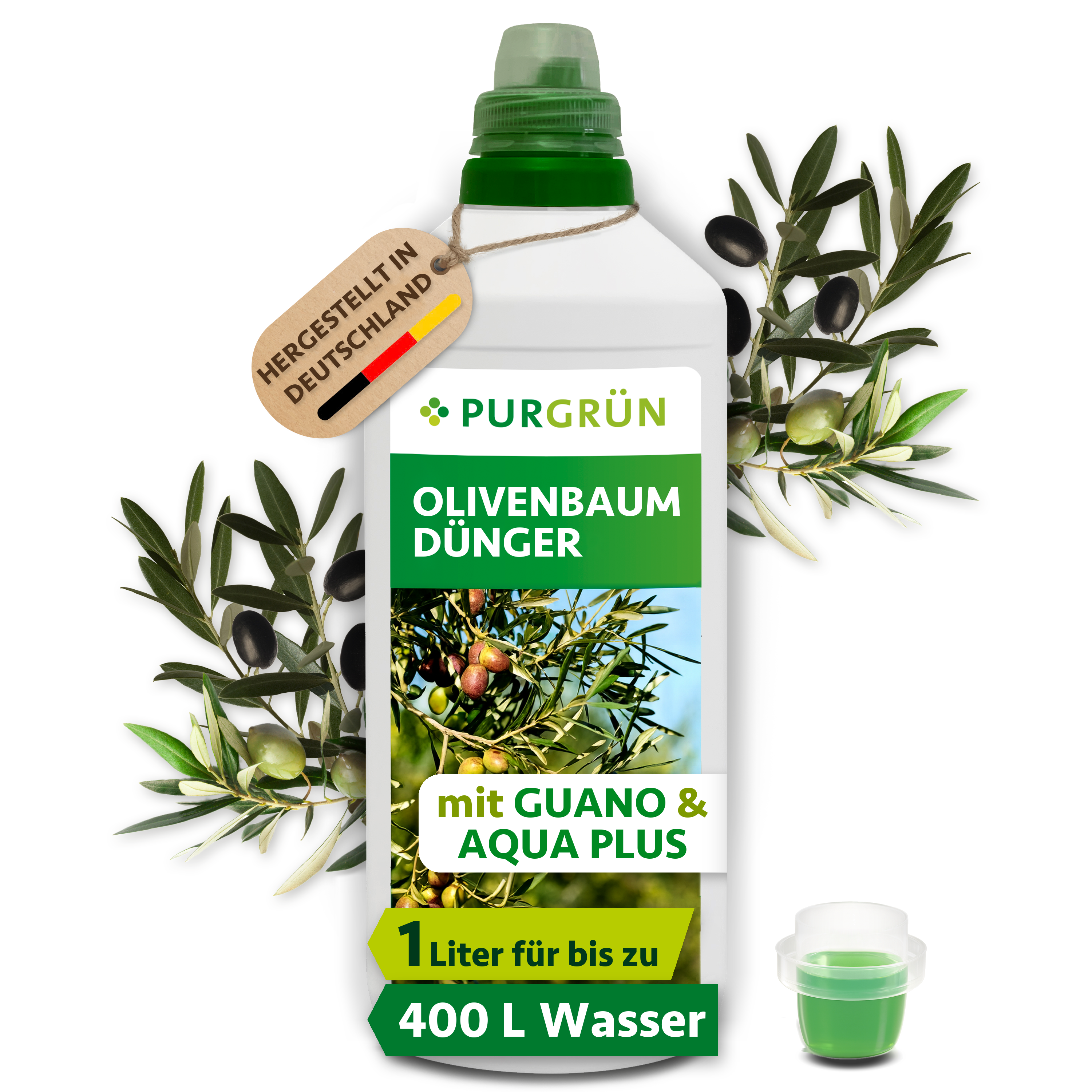 Olivenbaum Dünger flüssig 1 L für bis zu 400 L Gießwasser, für reiche Olivenernte – Purgrün