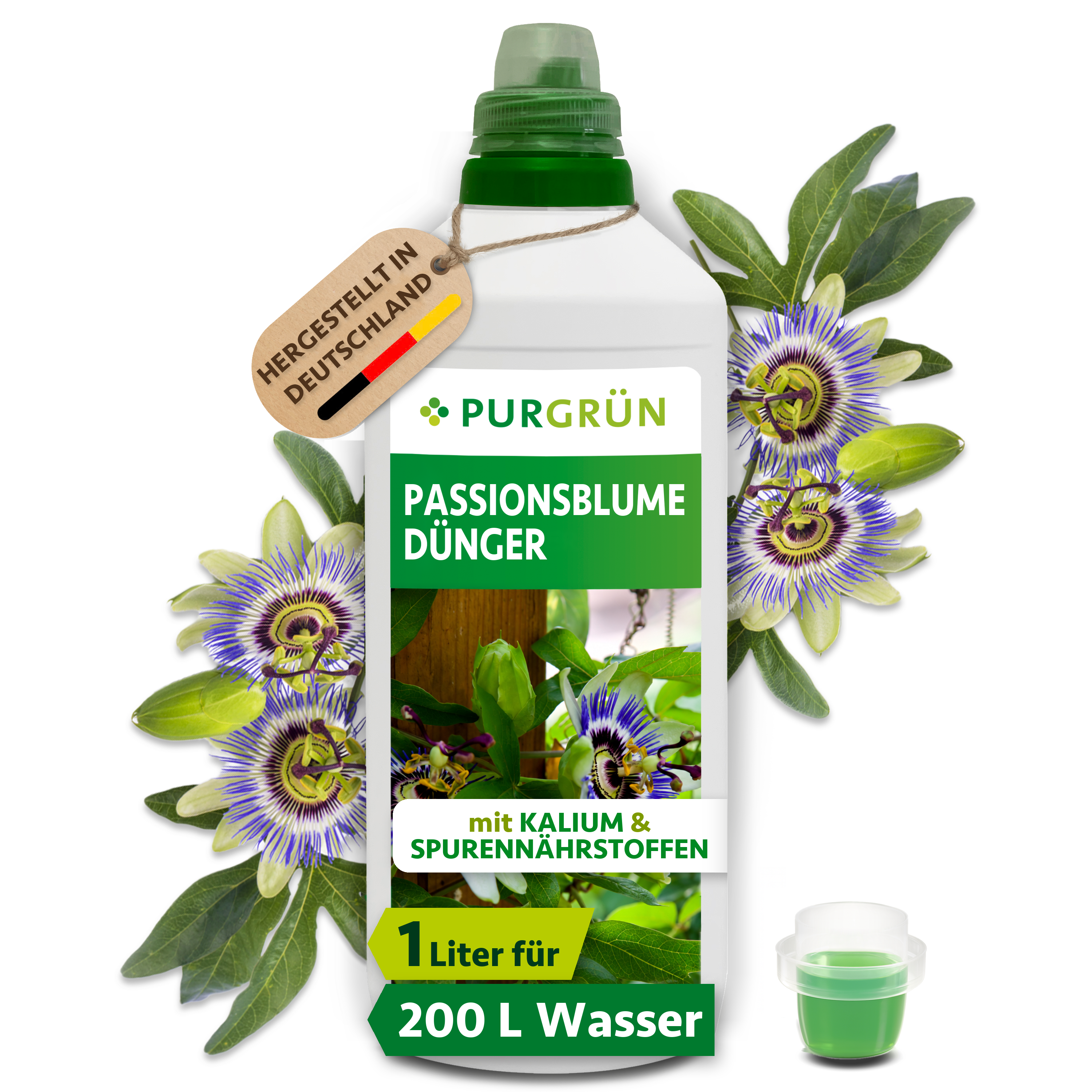 Passionsblume Dünger flüssig 1 L, ergiebig für 200 L Gießwasser, mineralisch, mit extra Kalium & Spurennährstoffen