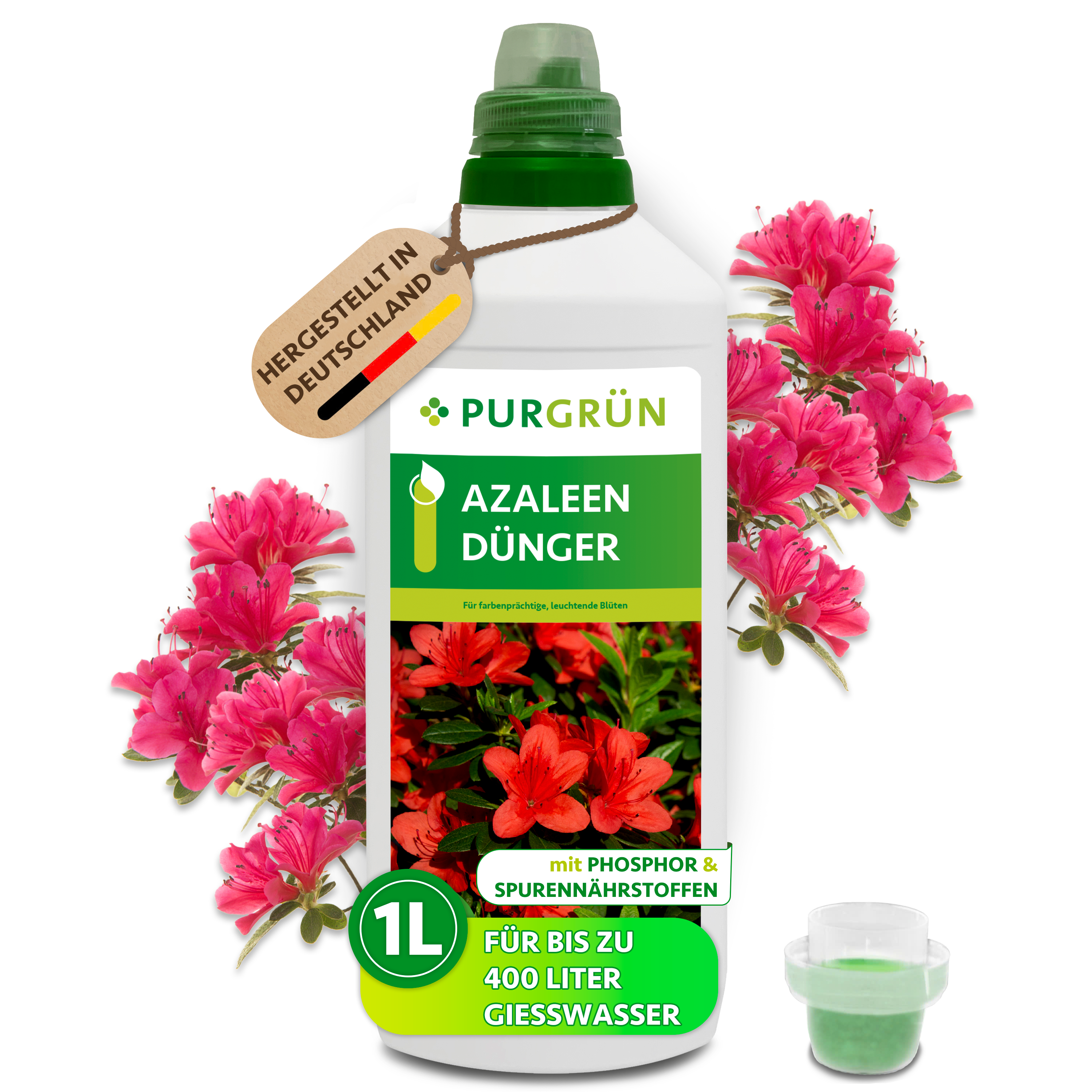 Purgrün / Azaleen Dünger flüssig 1 L für bis zu 400 L Gießwasser, mineralisch, für üppige Blüten
