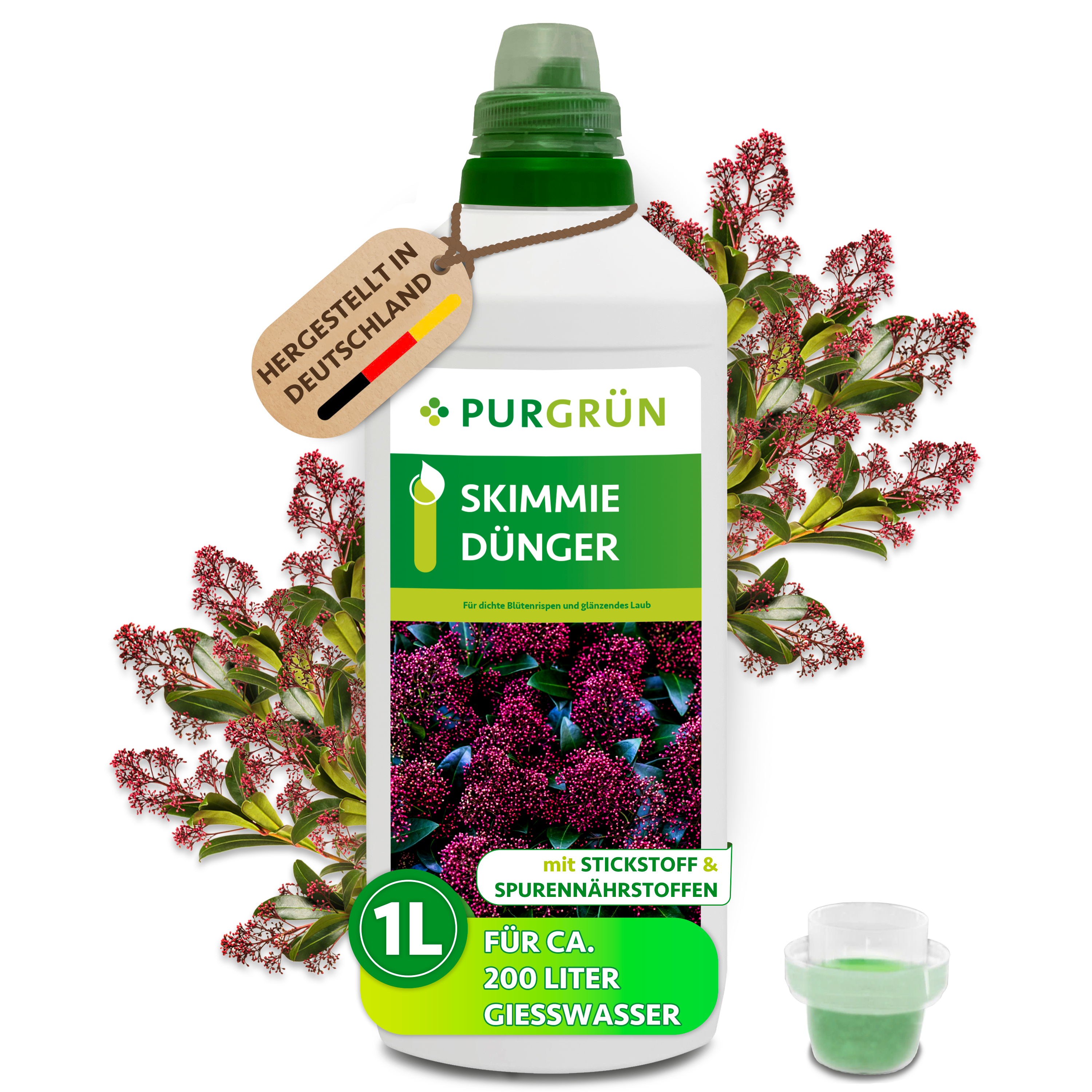 Purgrün / Skimmie Dünger flüssig 1 L, mineralisch, für üppige Blüten & sattes Laub